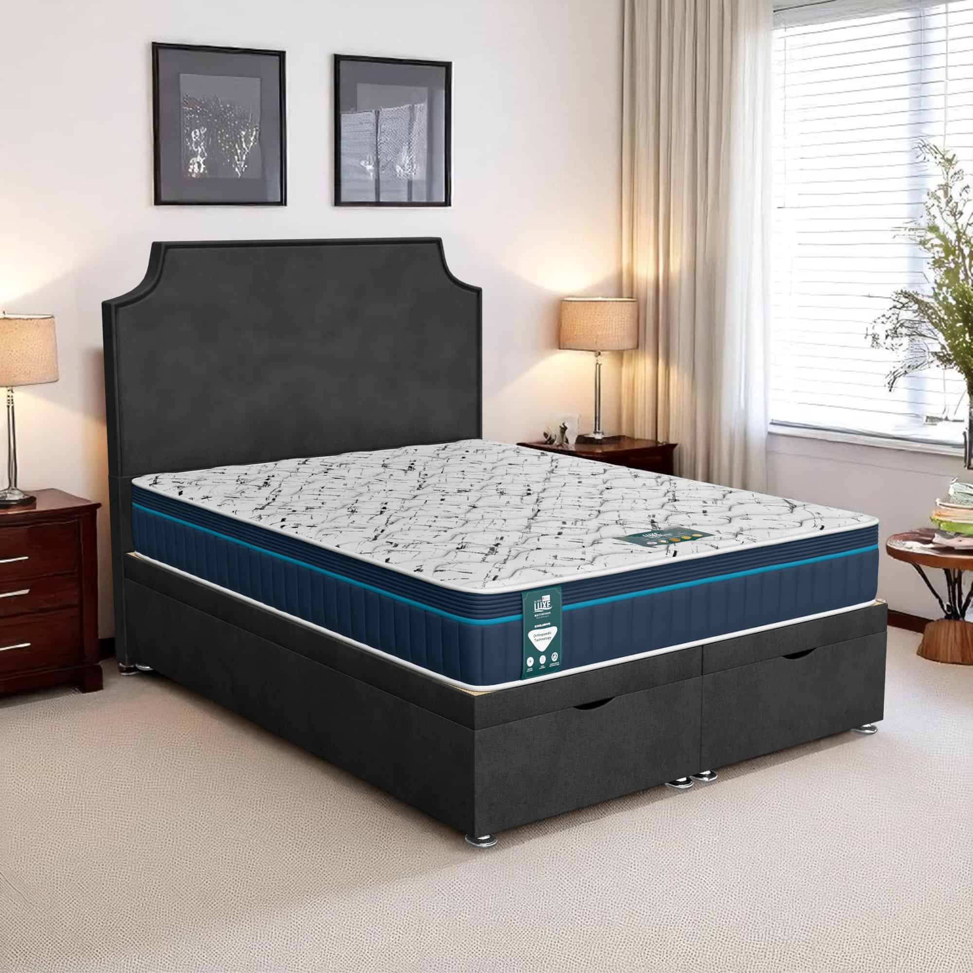 Classic Luxe Tiffany Ottoman - Venice Black, Queen Size 120 x 190cm (Small Double)