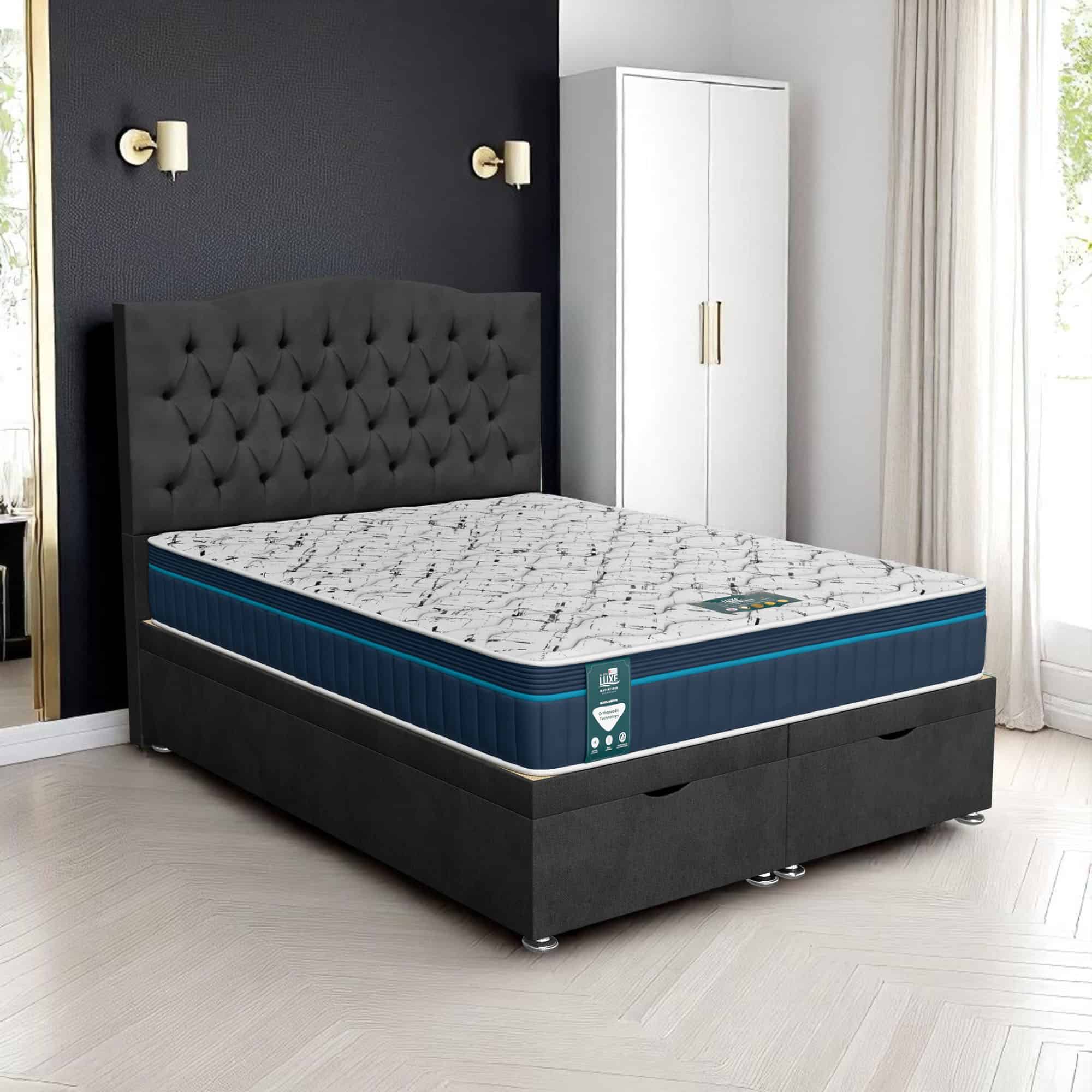 Luxe Chesterfield Ottoman - Venice Black, Queen Size 120 x 190cm (Small Double)