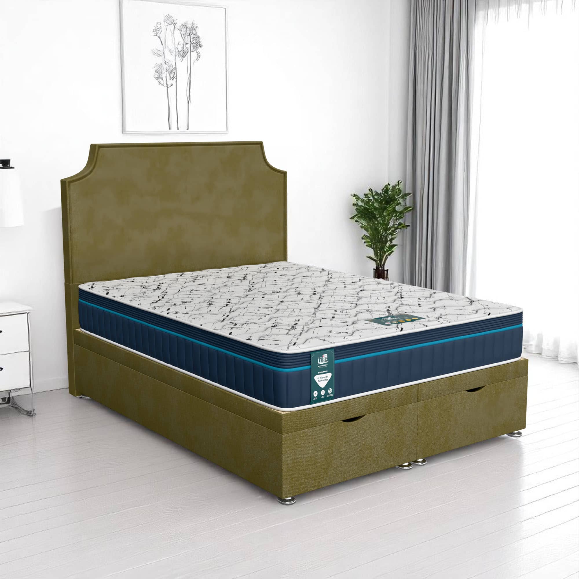 Classic Luxe Tiffany Ottoman - Venice Olive, Euro Queen 160 x 200 cm