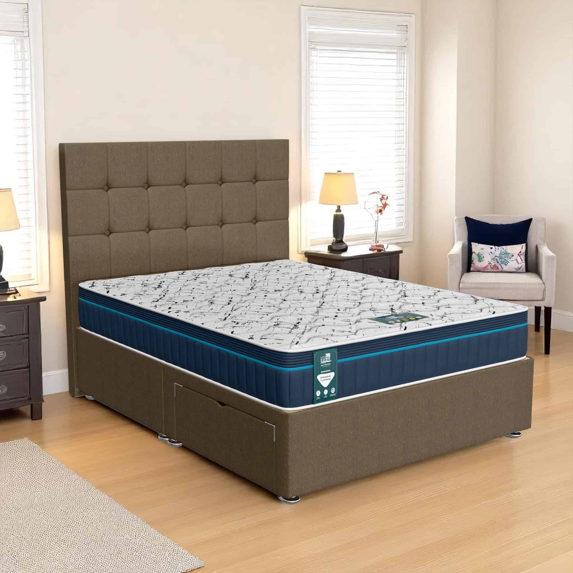 Luxe Classic Cubic Divan Bed - Ascot Denim, Single 90 x 190 cm