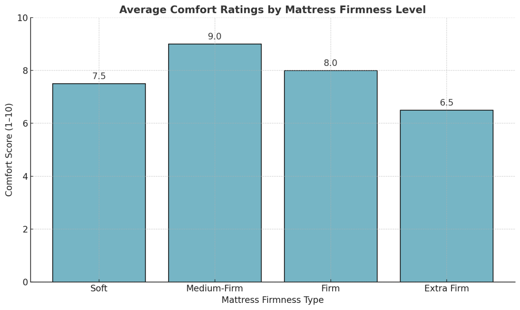 Here is the chart showing average comfort ratings by mattress firmness level