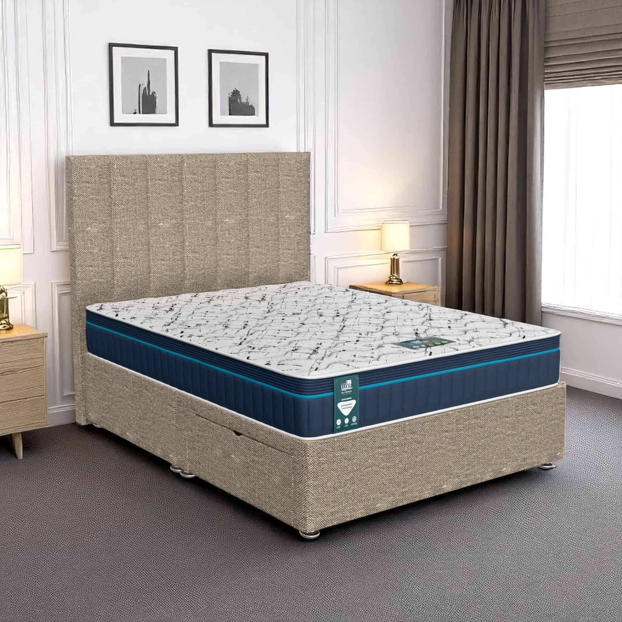 Ascot Wing back Divan (Beige, Grey) - Ascot Beige, Super King 180 x 200 cm
