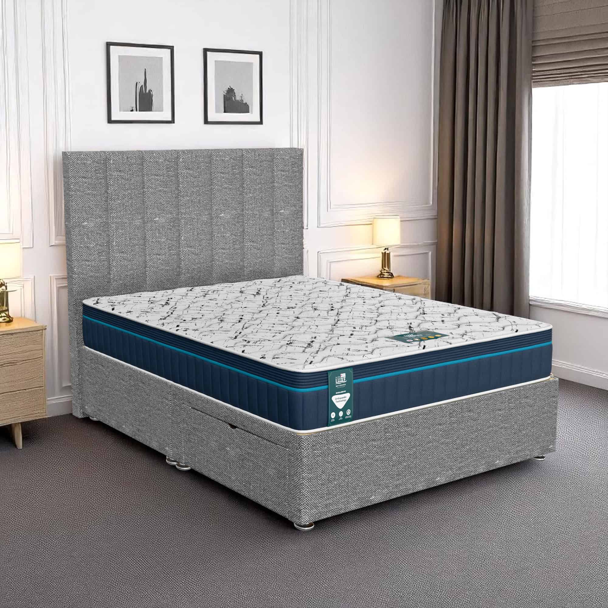 Ascot Wing back Divan (Beige, Grey) - Ascot Grey, Single 90 x 190 cm