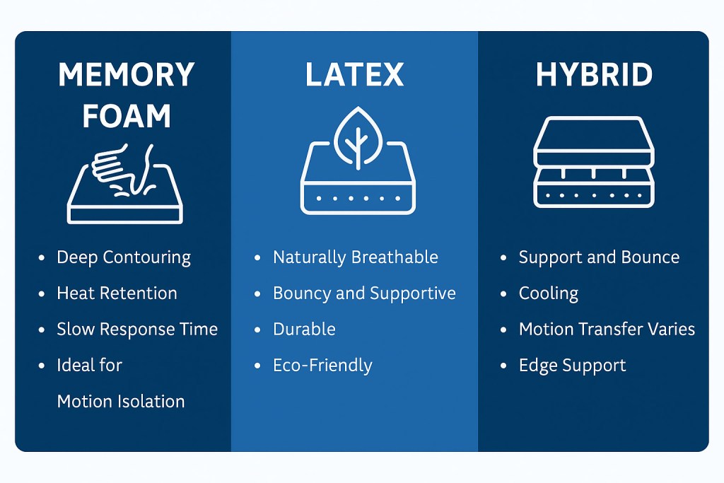 memory foam vs latex vs hybrid mattress