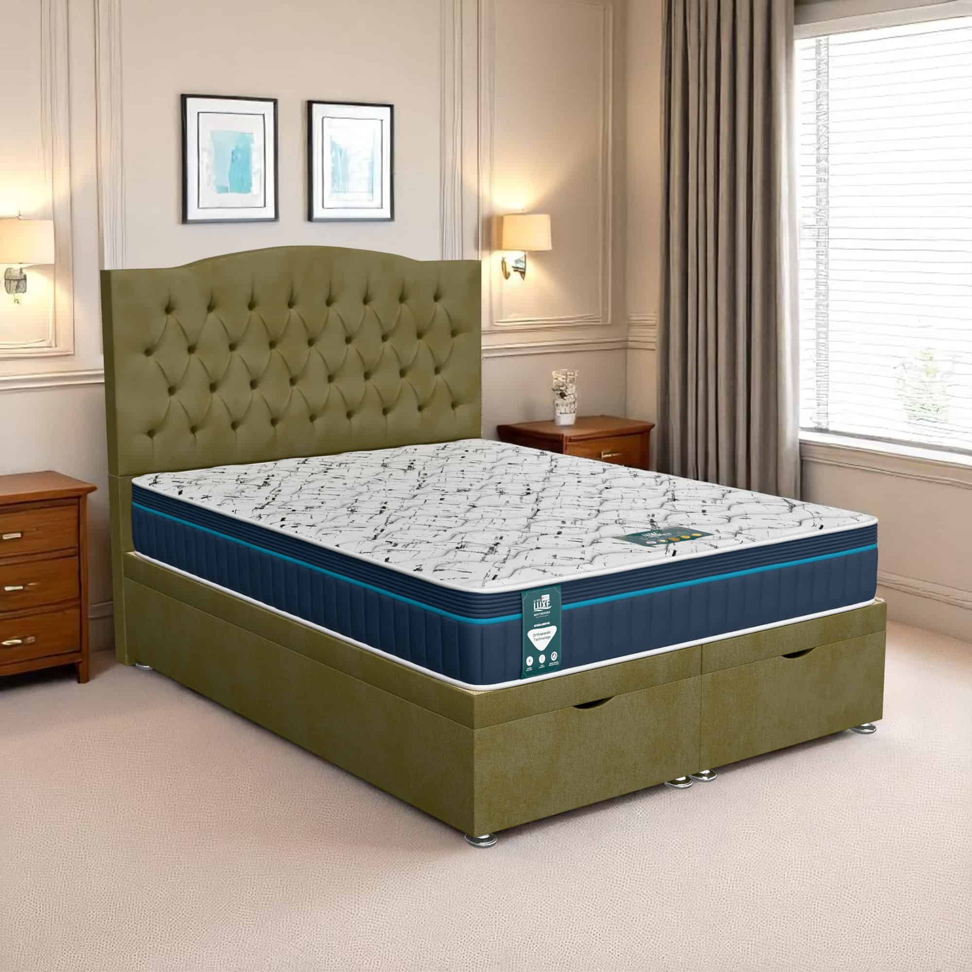 Luxe Chesterfield Ottoman - Venice Olive, Super King 180 x 200 cm
