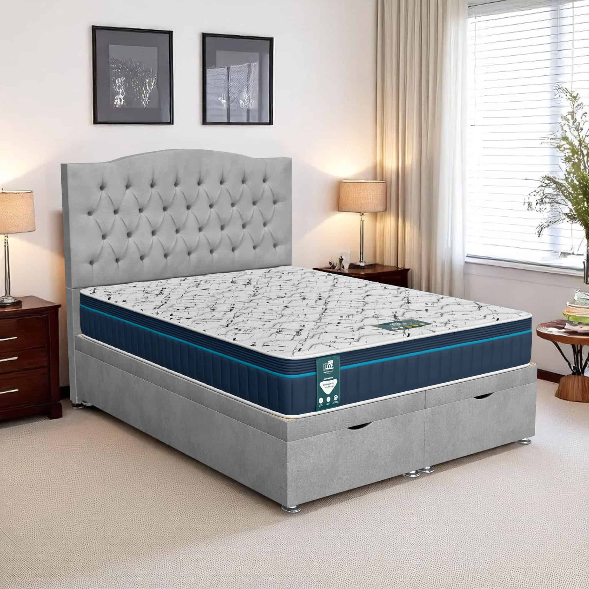 Luxe Chesterfield Ottoman - Venice Silver, Euro Queen 160 x 200 cm
