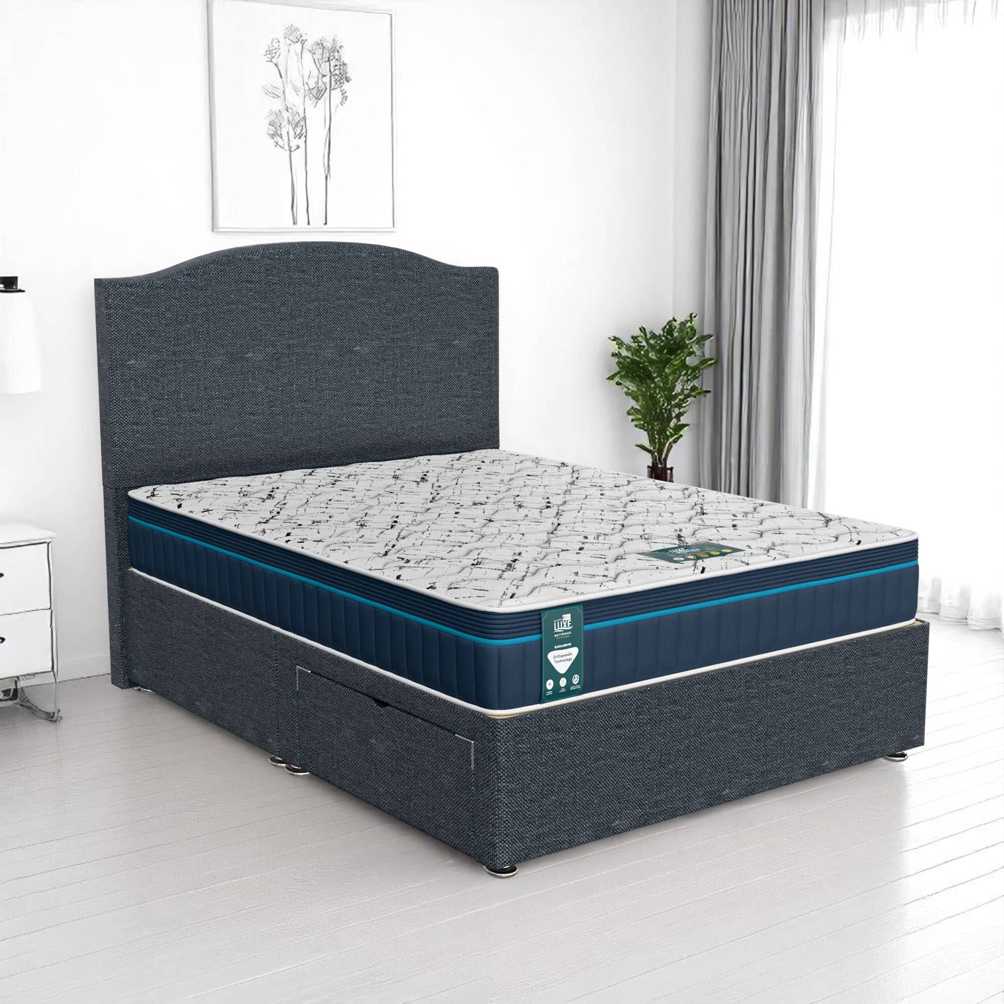 Luxe Ascot Loaf Divan Bed - Ascot Coal, Queen Size 120 x 190cm (Small Double)