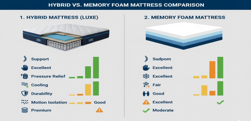 Hybrid Mattress vs Memory Foam Mattress