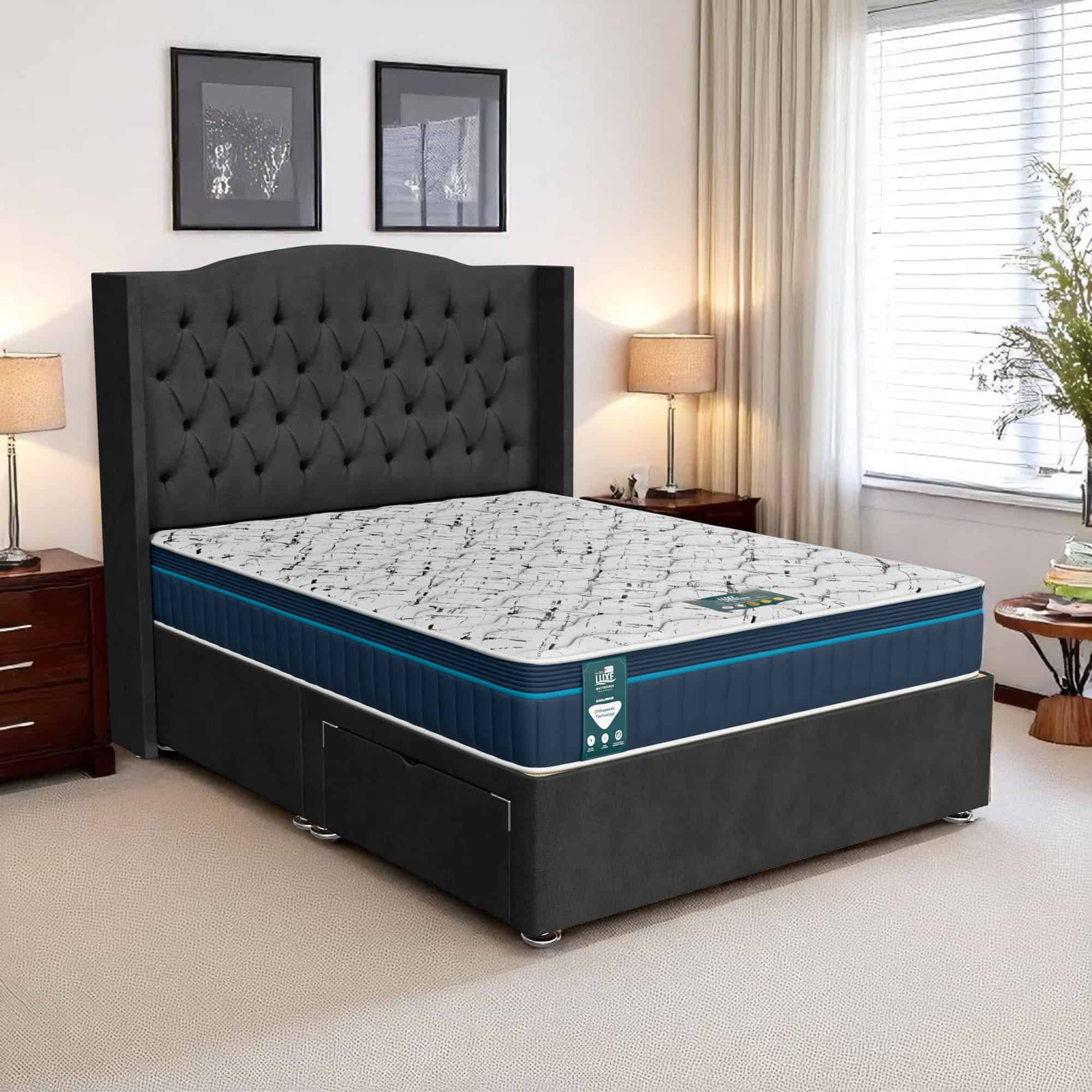 Luxe Dark Venice Chesterfield Curved Divan Bed - Venice Black, Single 90 x 190 cm