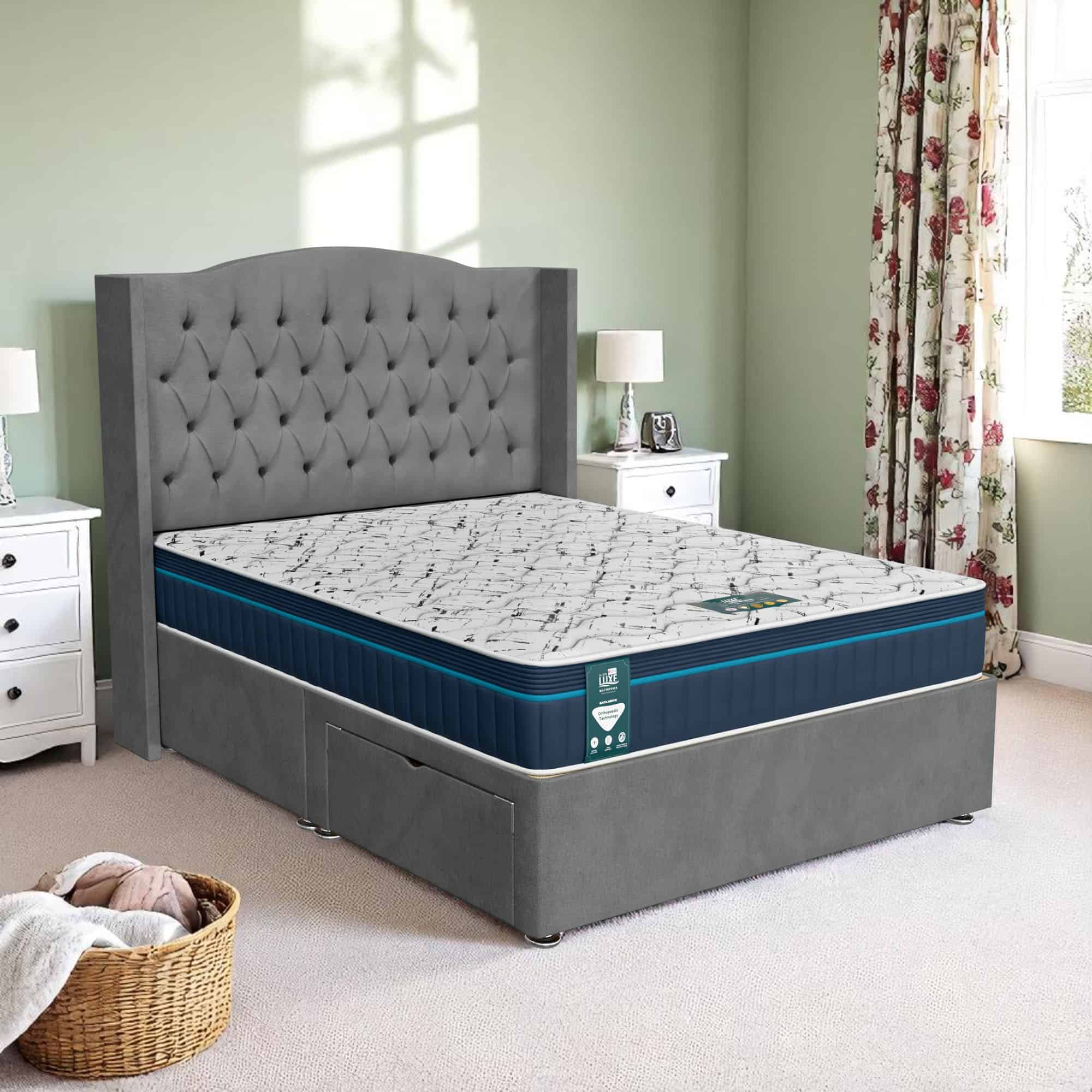 Luxe Dark Venice Chesterfield Curved Divan Bed - Venice Grey, Queen Size 120 x 190cm (Small Double)