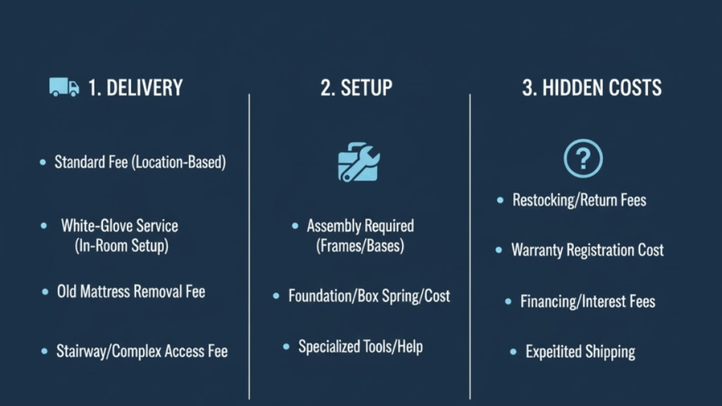 Delivery, setup, and hidden costs that affect