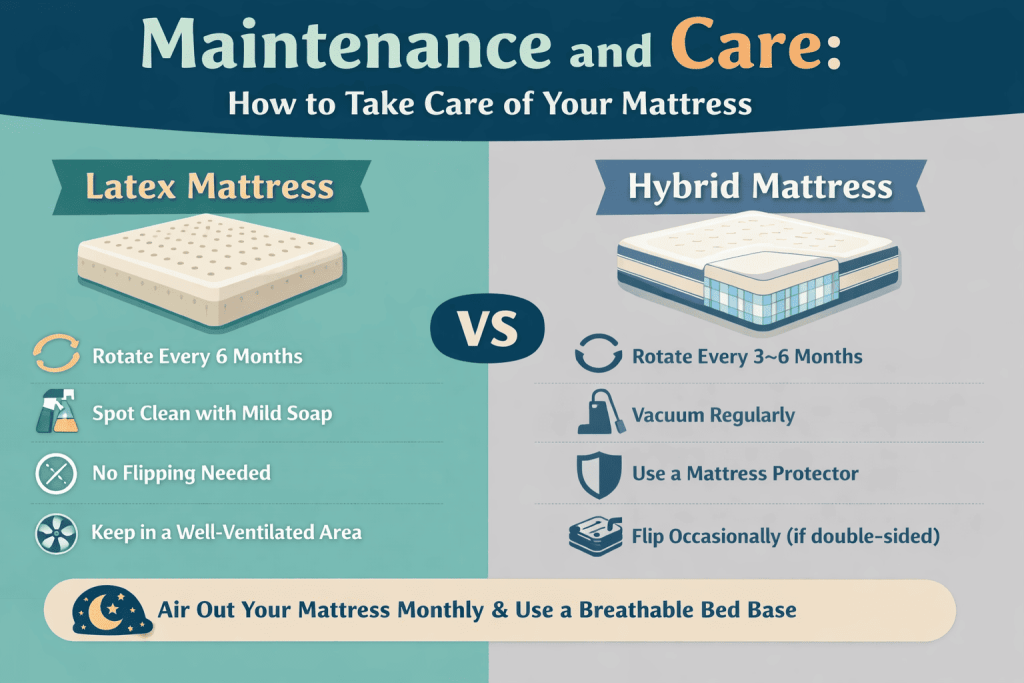 hybrid vs latex mattress maintenance and care