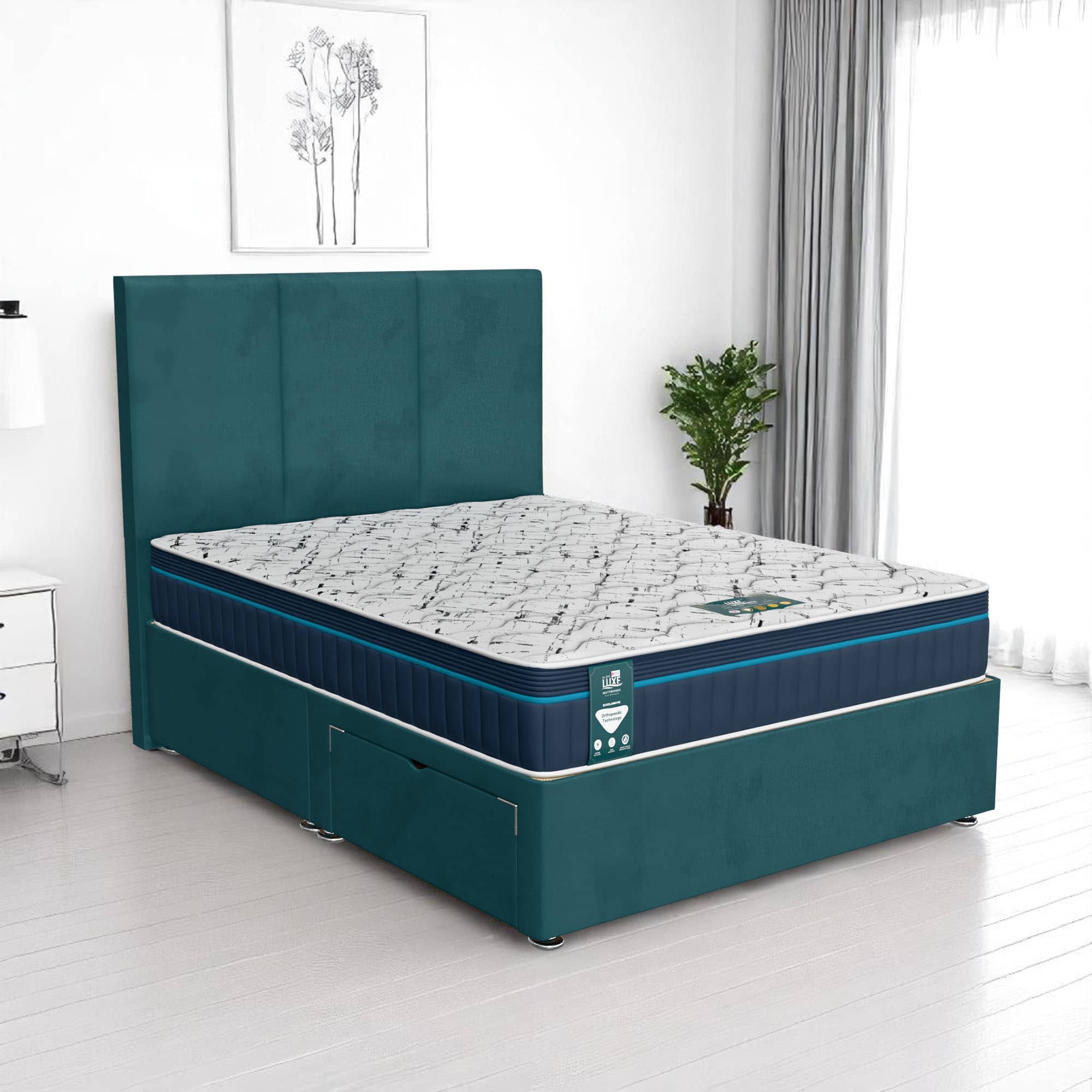 Milan Panel Divan-Dark - Milan Teal, Double 135 x 190 cm