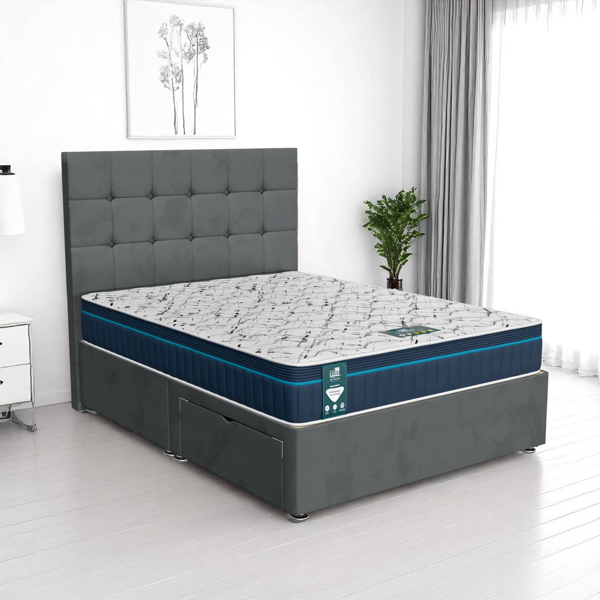 Wool Cubic Divan - Steel Wool, Single 90 x 190 cm