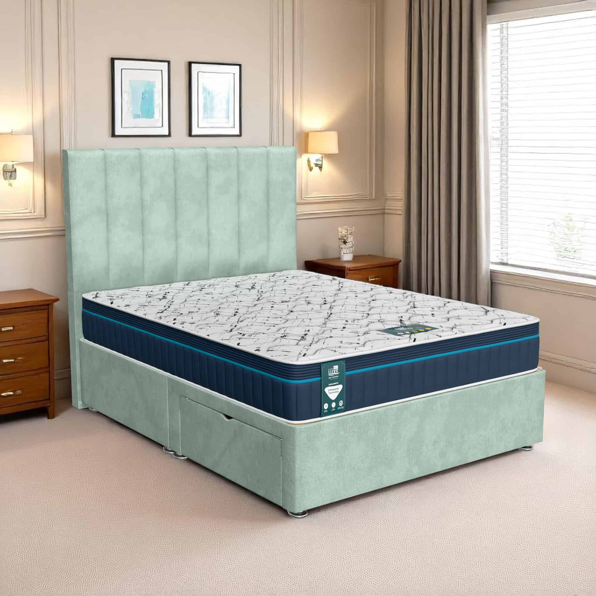 Vince Wing back Divan-Light - Venice Duck Egg, Queen Size 120 x 190cm (Small Double)
