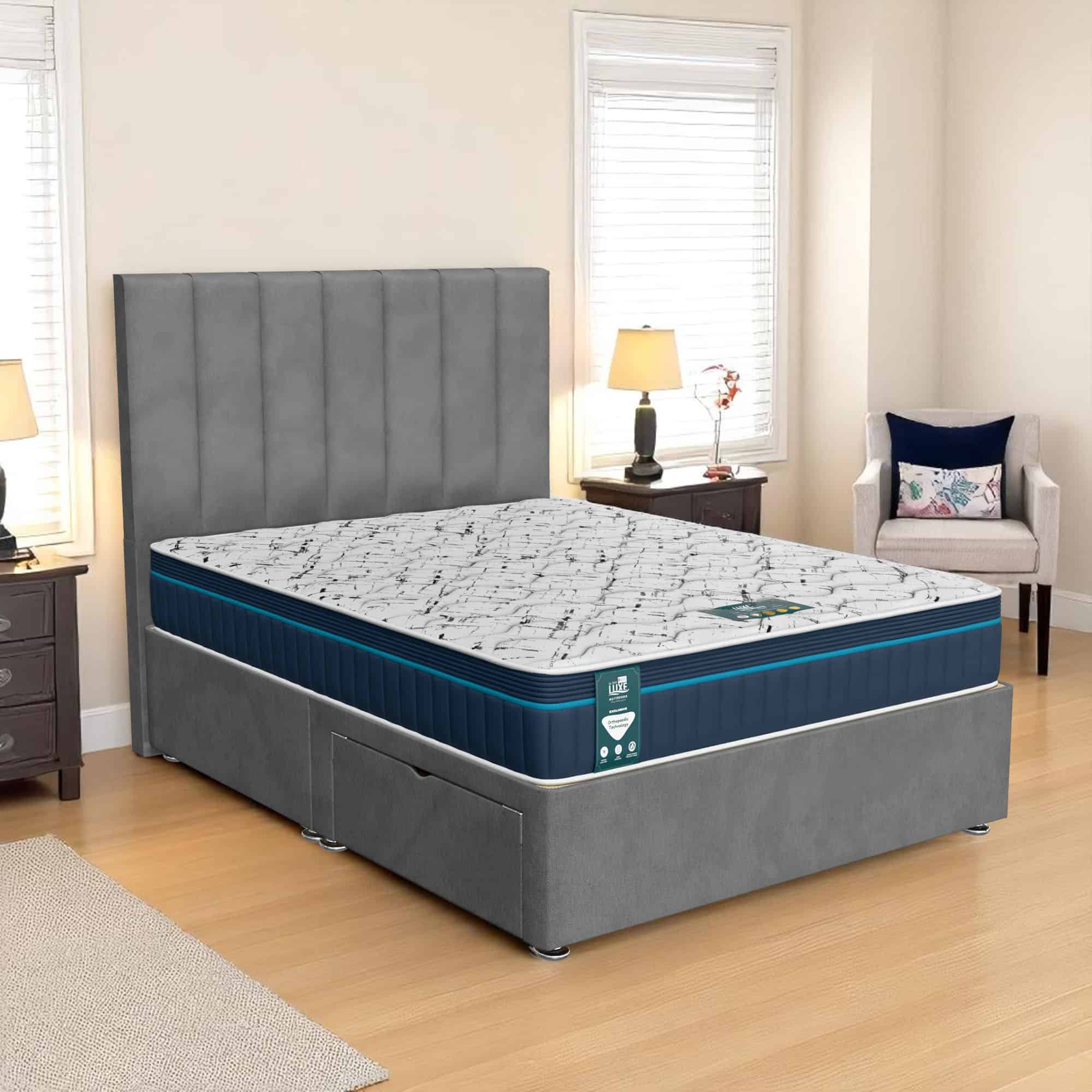 Vince Wing back Divan-Dark - Venice Grey, Euro Queen 160 x 200 cm