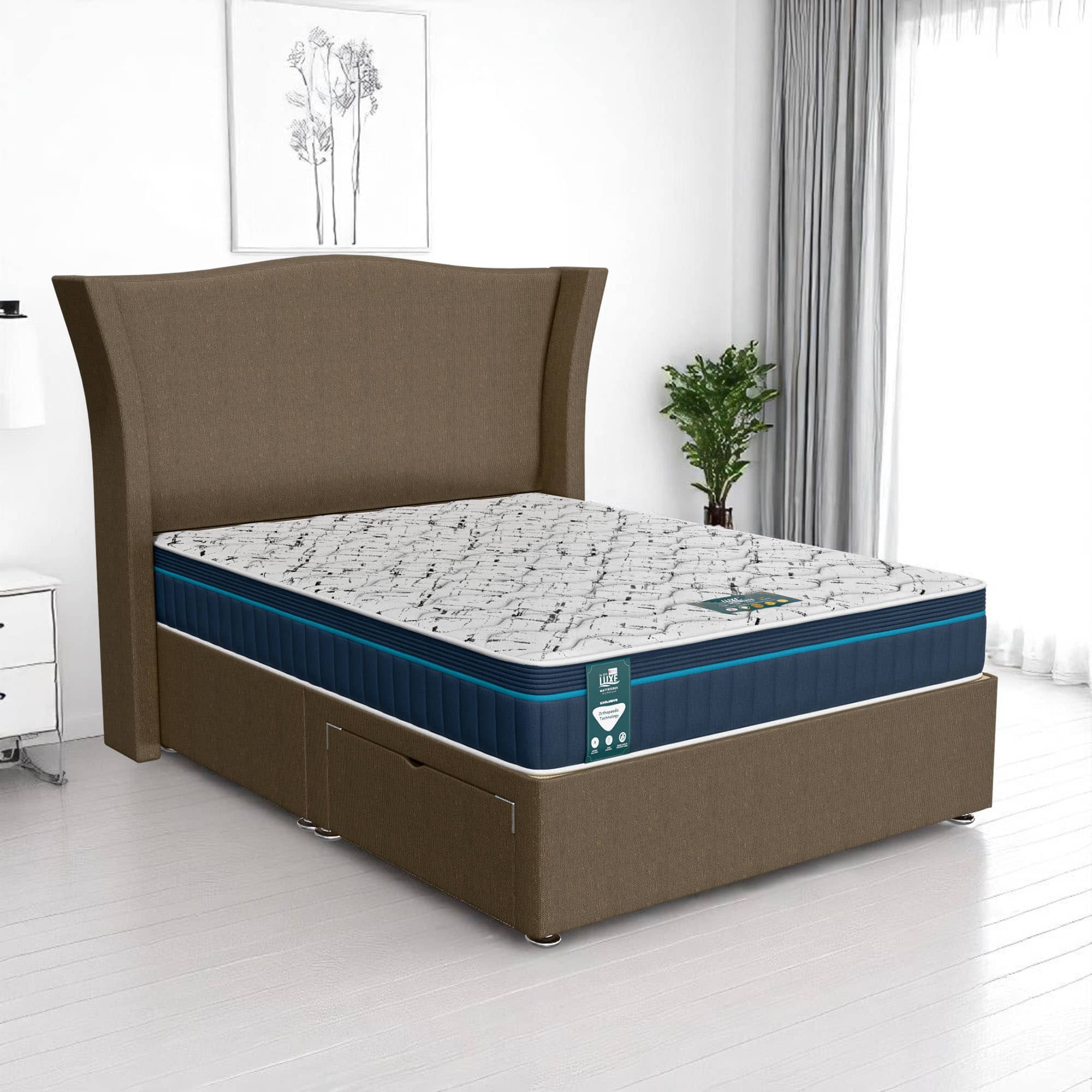 Ascot Maxcoil Divan - Wheat Linen, Queen Size 120 x 190cm (Small Double)