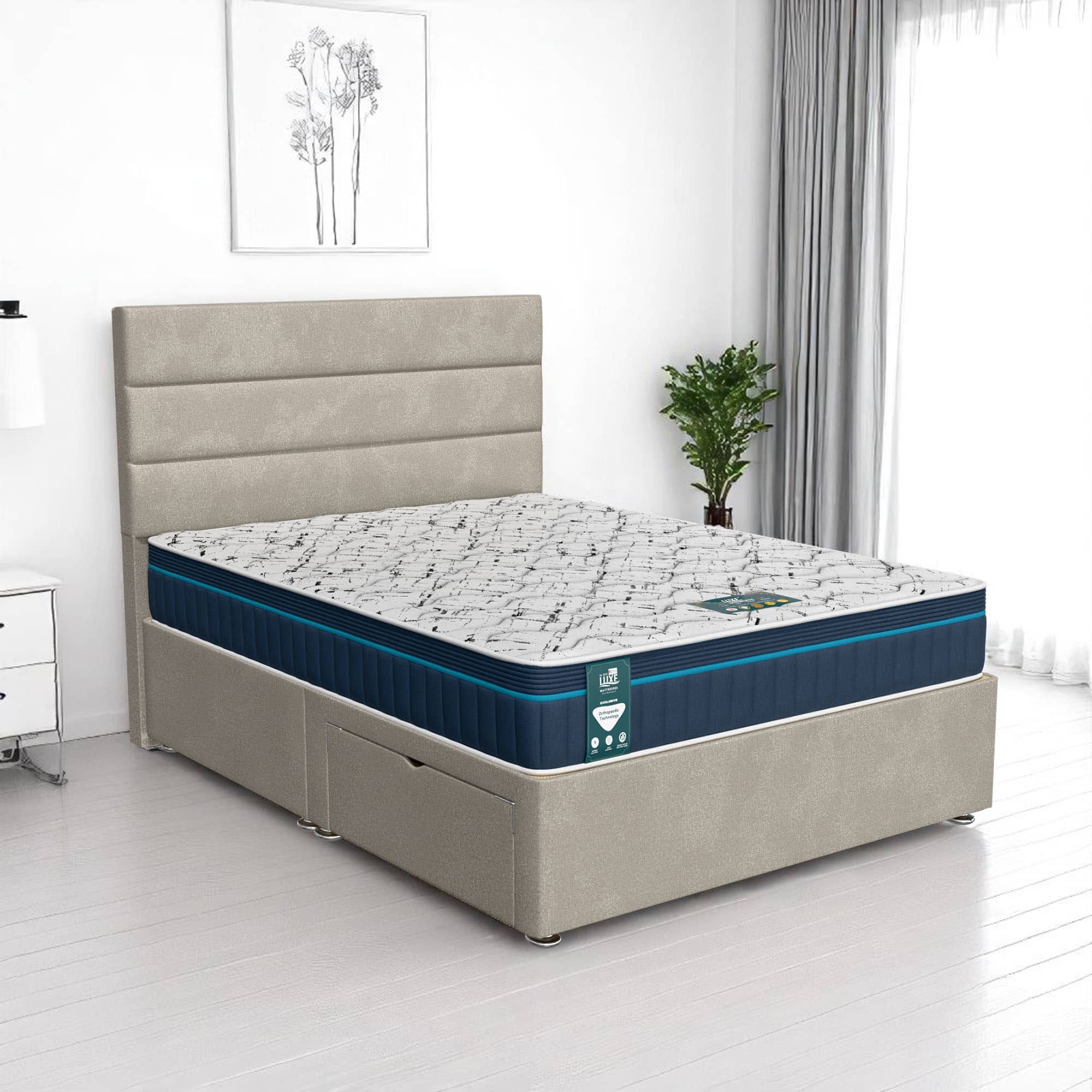 Milan Classic Stripe Divan-Light - Milan Cream, Super King 180 x 200 cm