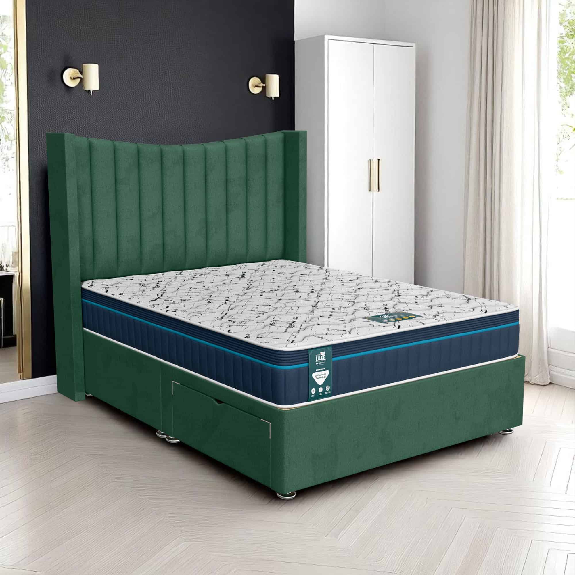 Milan Chesterfield Curved Wings Divan-Dark - Milan Duck Egg, Single 90 x 190 cm
