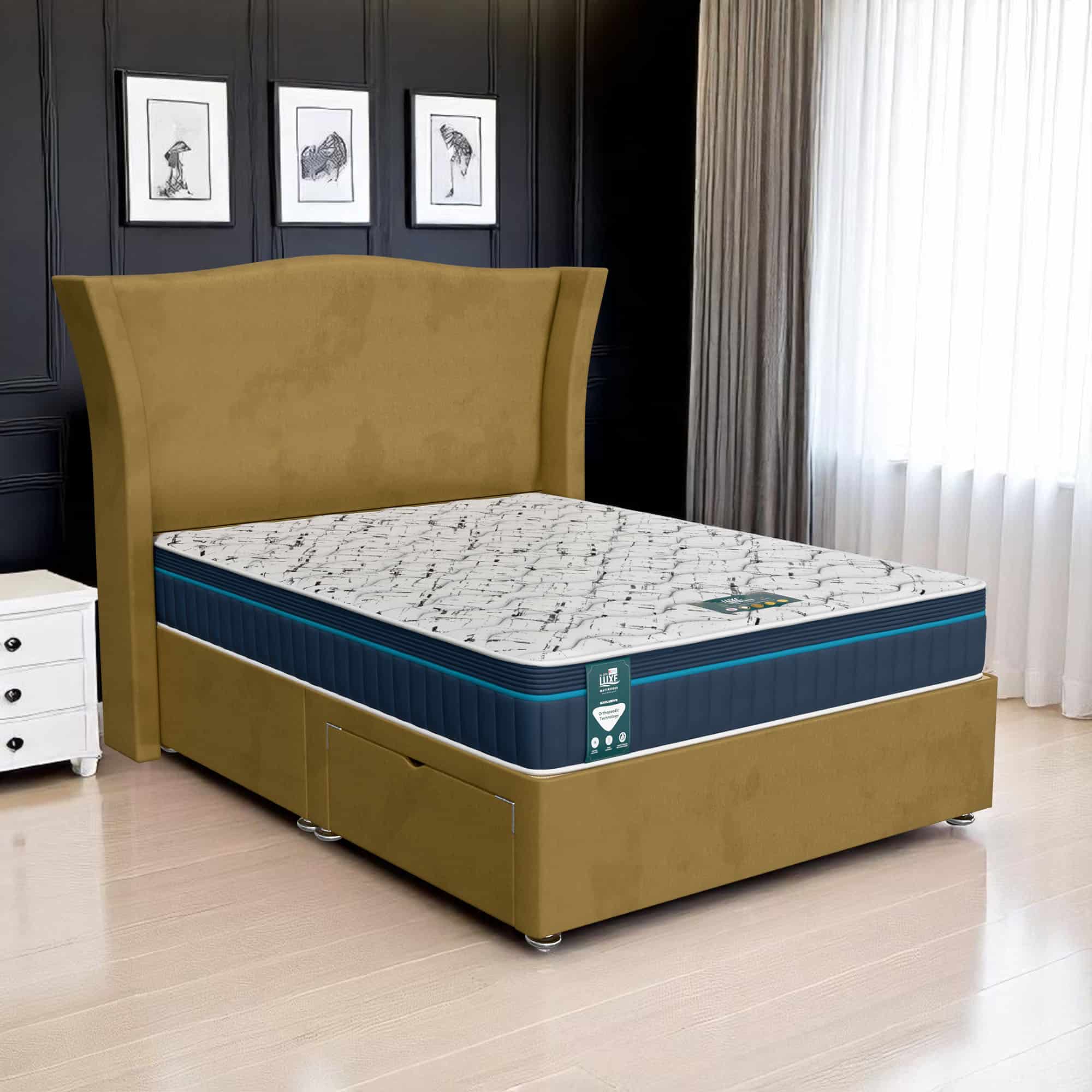 Milan Maxcoil Divan - Milan Mustard, Euro Queen 160 x 200 cm