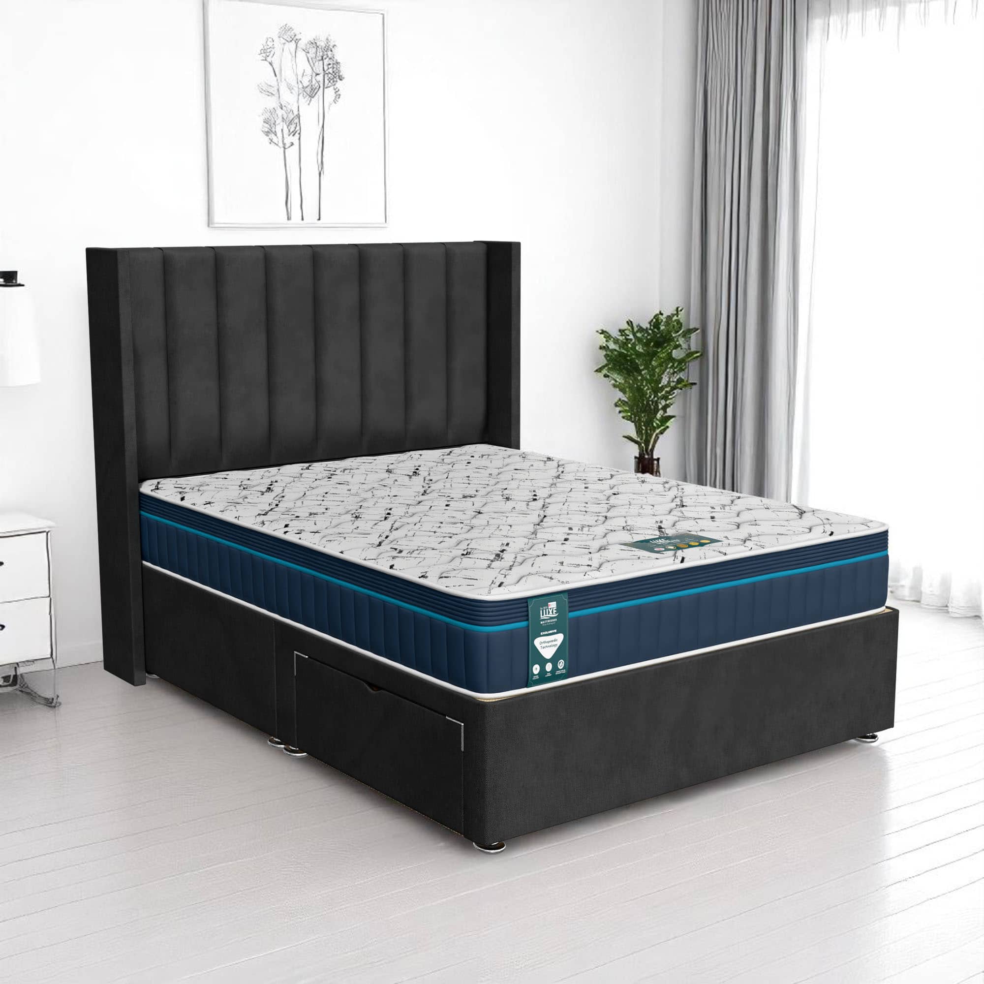 Venice Stripe Curved Divan-Dark - Venice Black, King Size 150 x 200 cm
