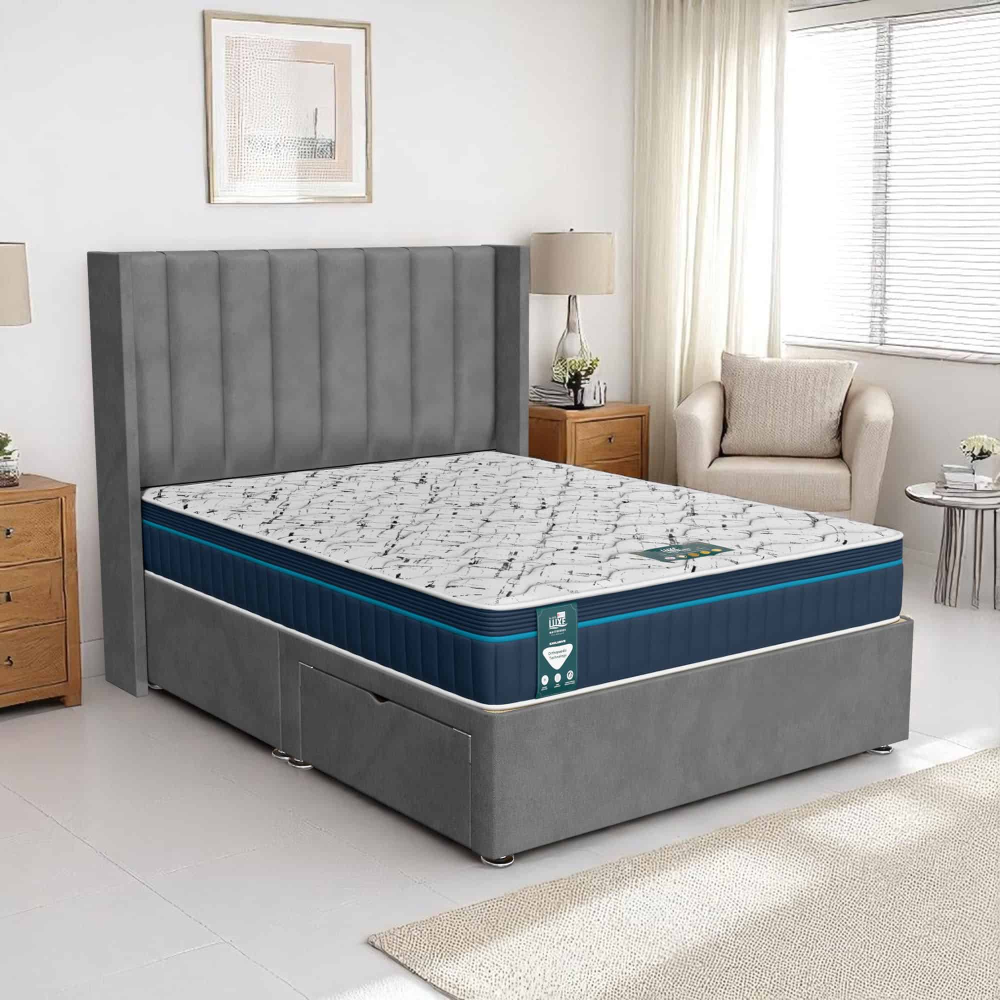 Venice Stripe Curved Divan-Dark - Venice Grey, King Size 150 x 200 cm