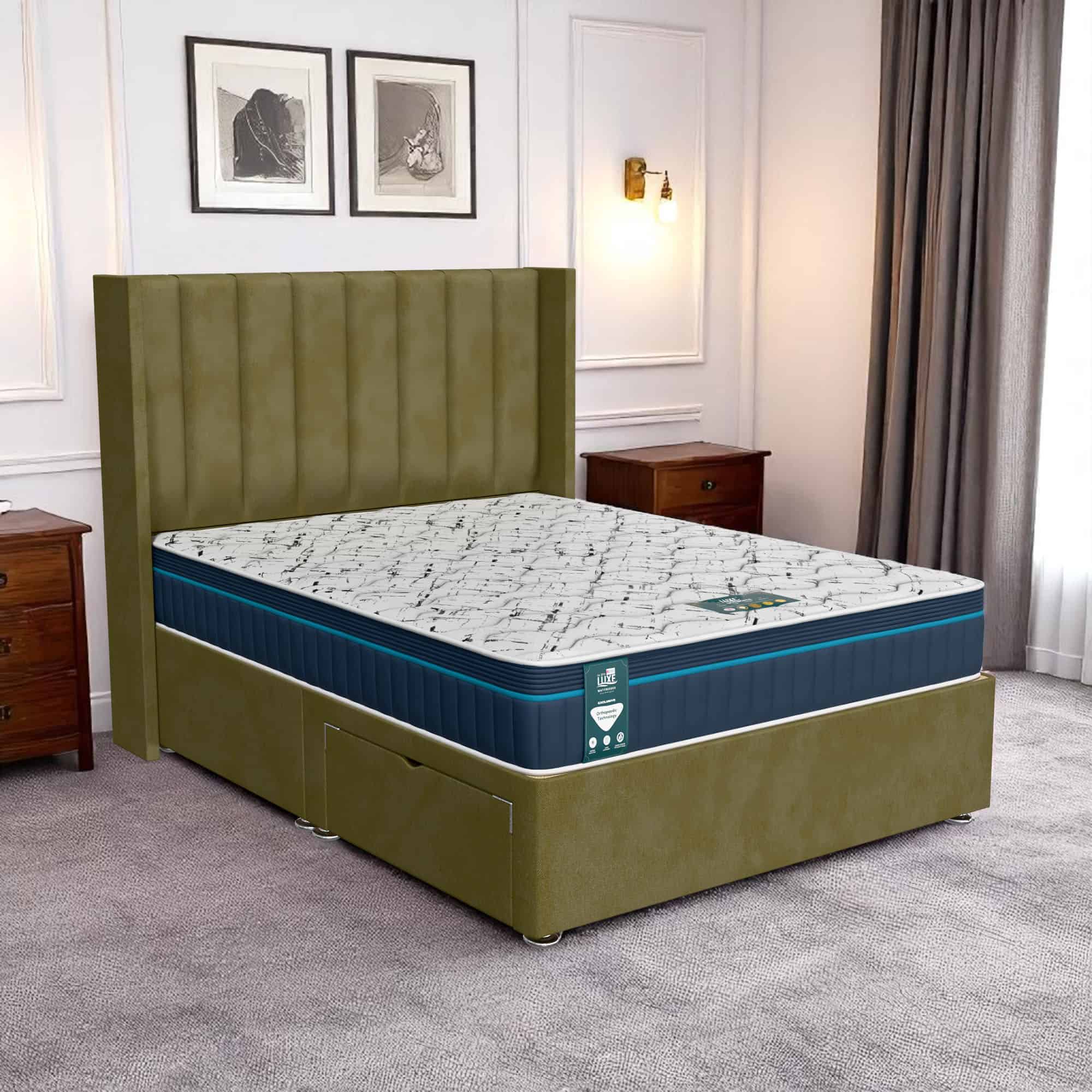 Venice Stripe Curved Divan-Dark - Venice Olive, Super King 180 x 200 cm