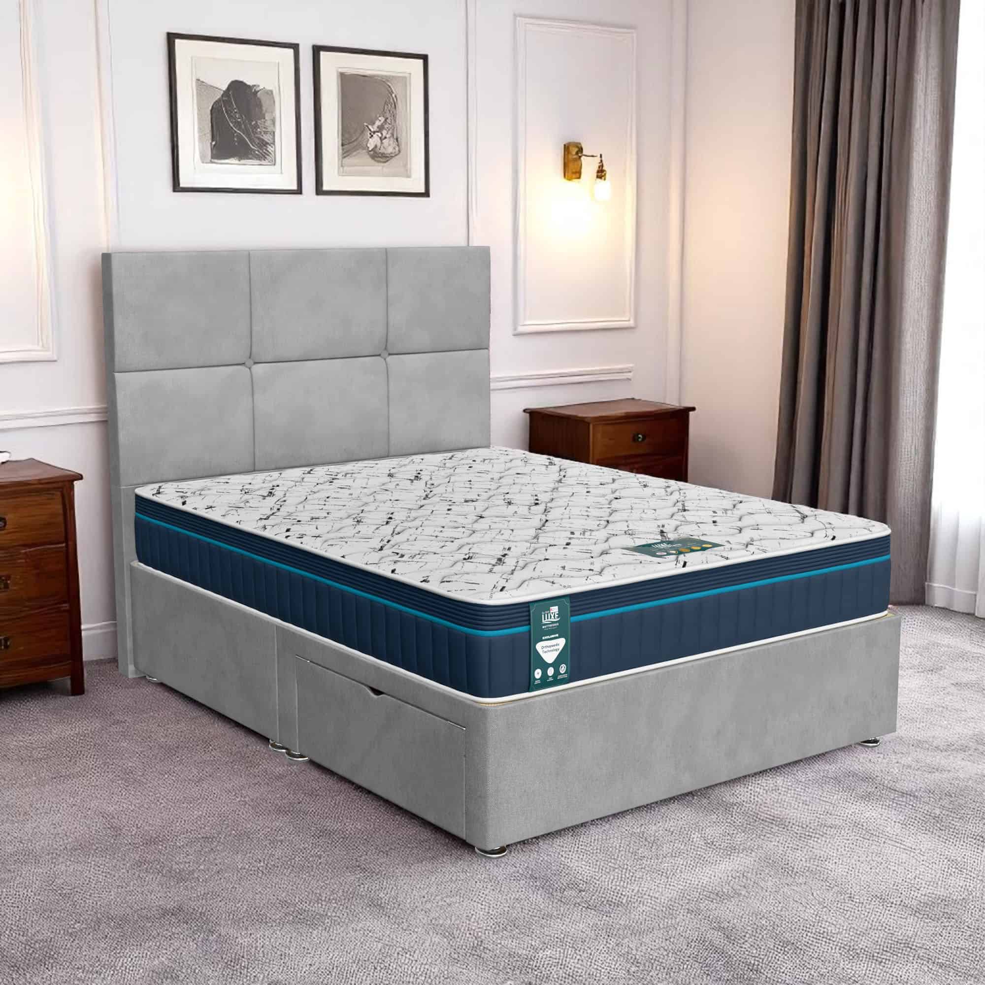 Venice Square Panel Divan-Light - Venice Silver, Single 90 x 190 cm