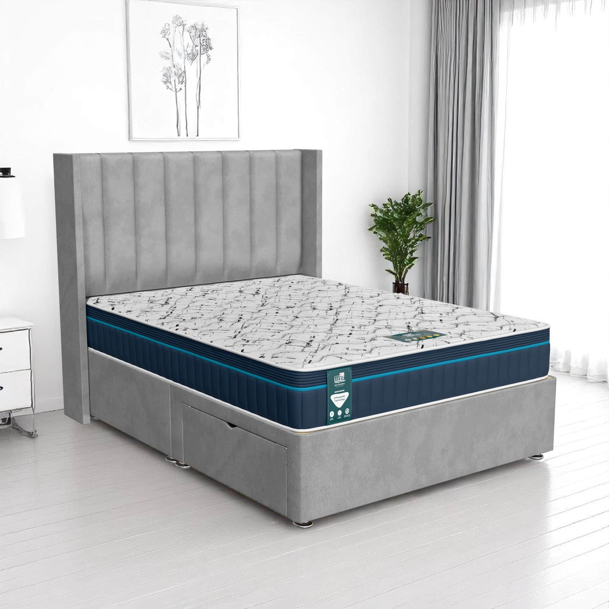 Venice Stripe Curved Divan-Dark - Venice Silver, King Size 150 x 200 cm