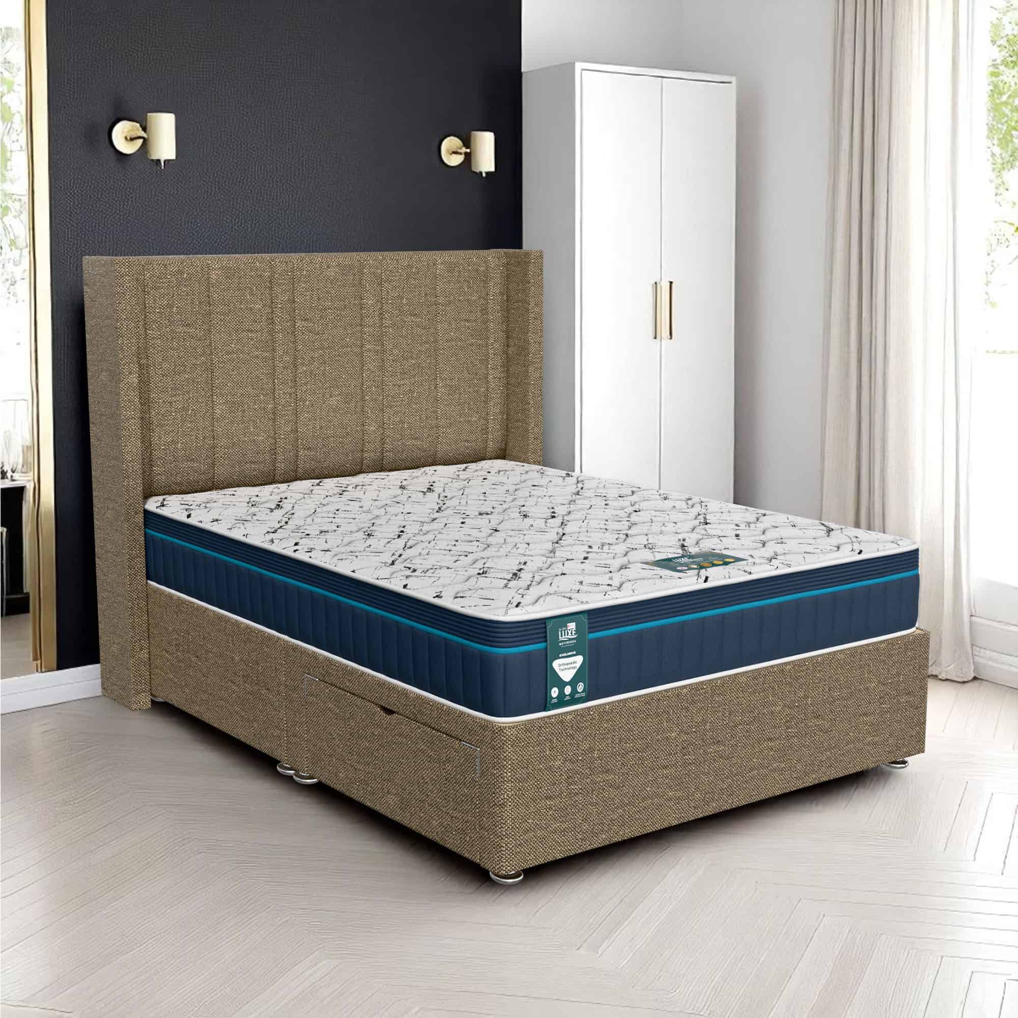 Ascot Curved Feather Divan - Ascot Brown, King Size 150 x 200 cm