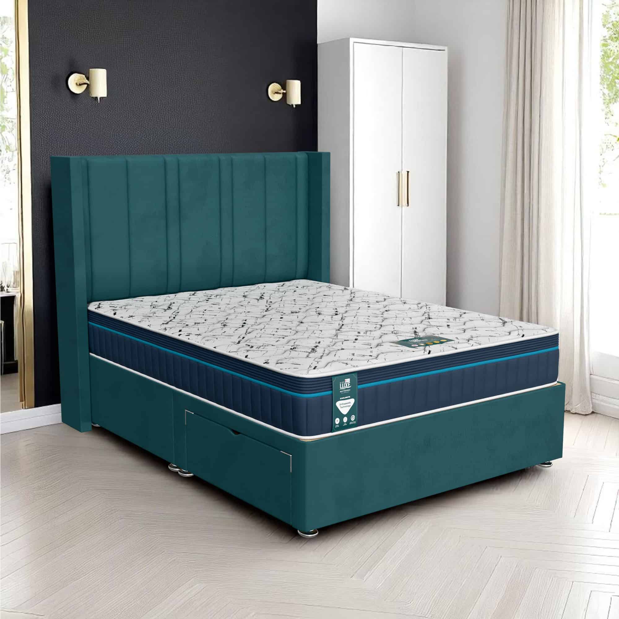 Milan Curved Feather Divan - Milan Teal, Super King 180 x 200 cm