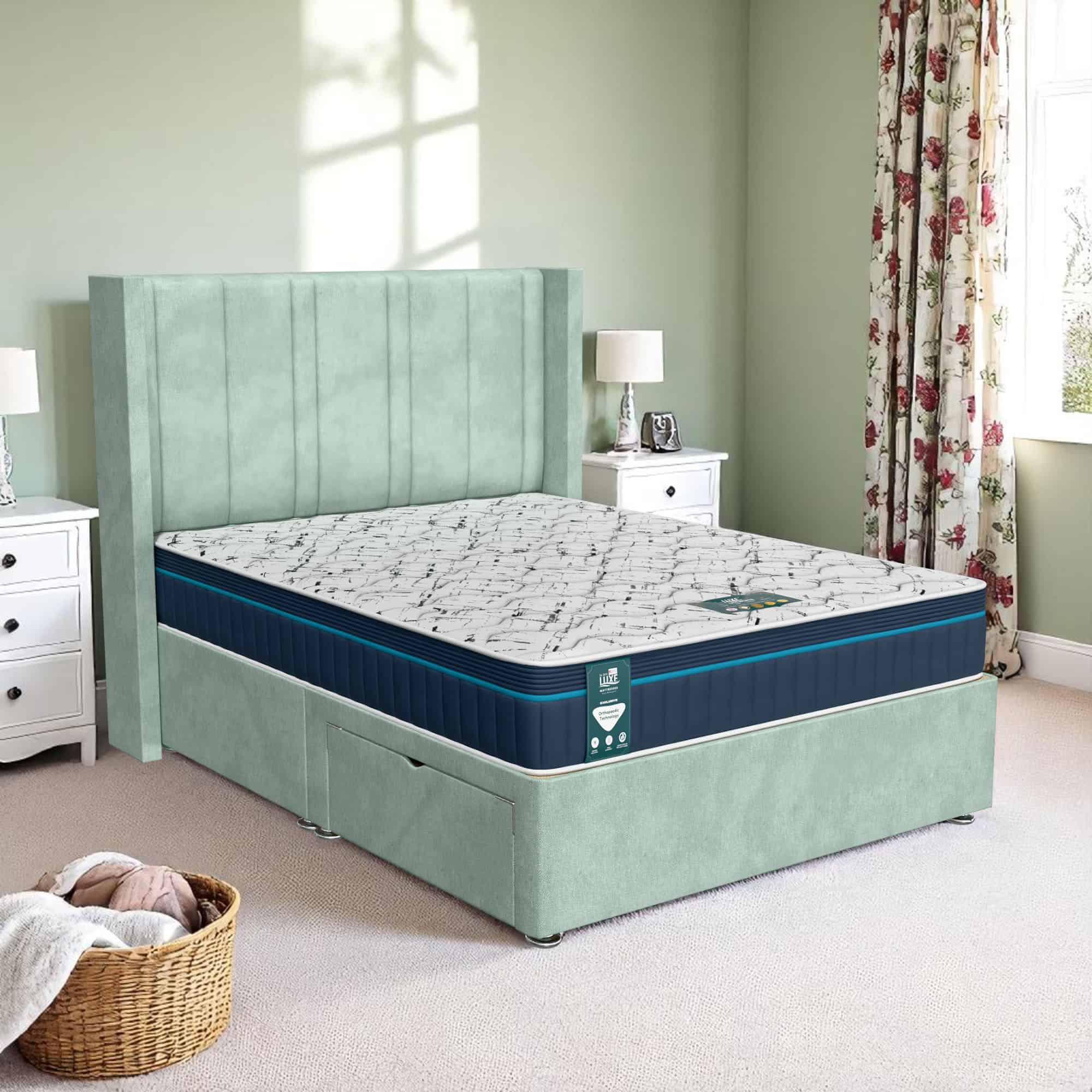 Venice Curved Feather Divan - Venice Duck Egg, Super King 180 x 200 cm