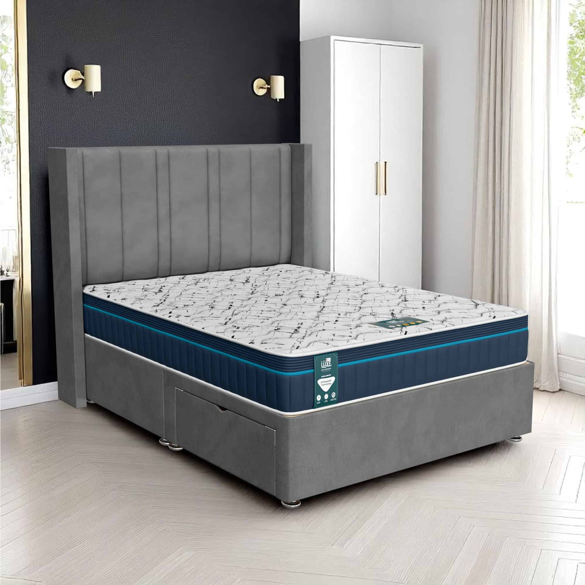 Venice Curved Feather Divan - Venice Grey, King Size 150 x 200 cm