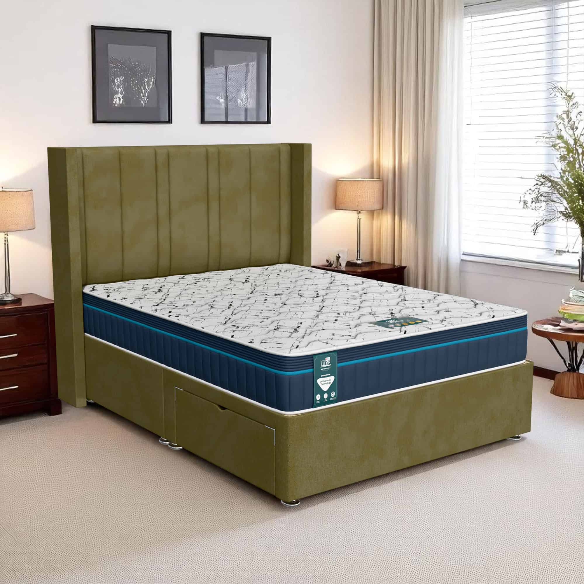 Venice Curved Feather Divan - Venice Olive, Super King 180 x 200 cm