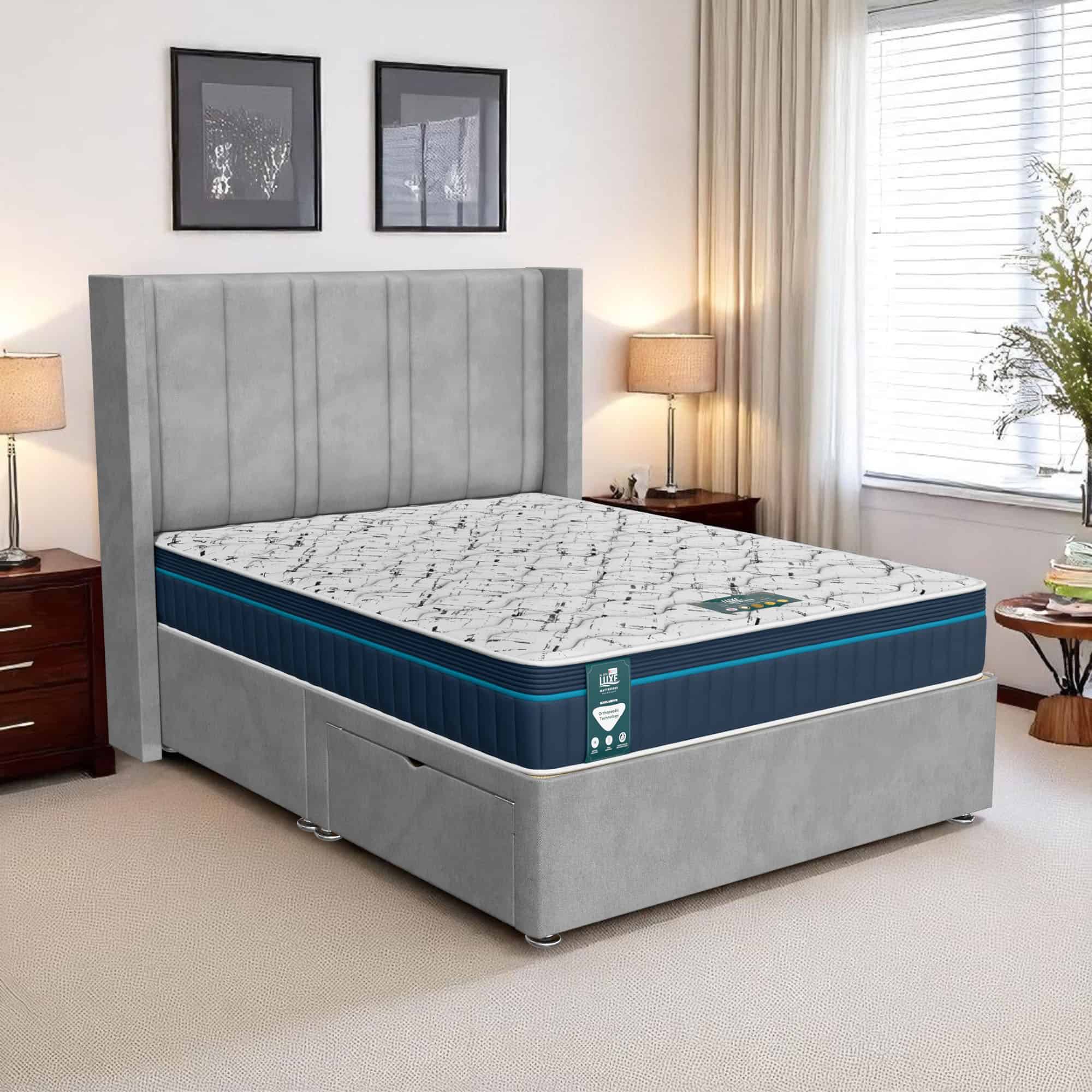 Venice Curved Feather Divan - Venice Silver, Super King 180 x 200 cm
