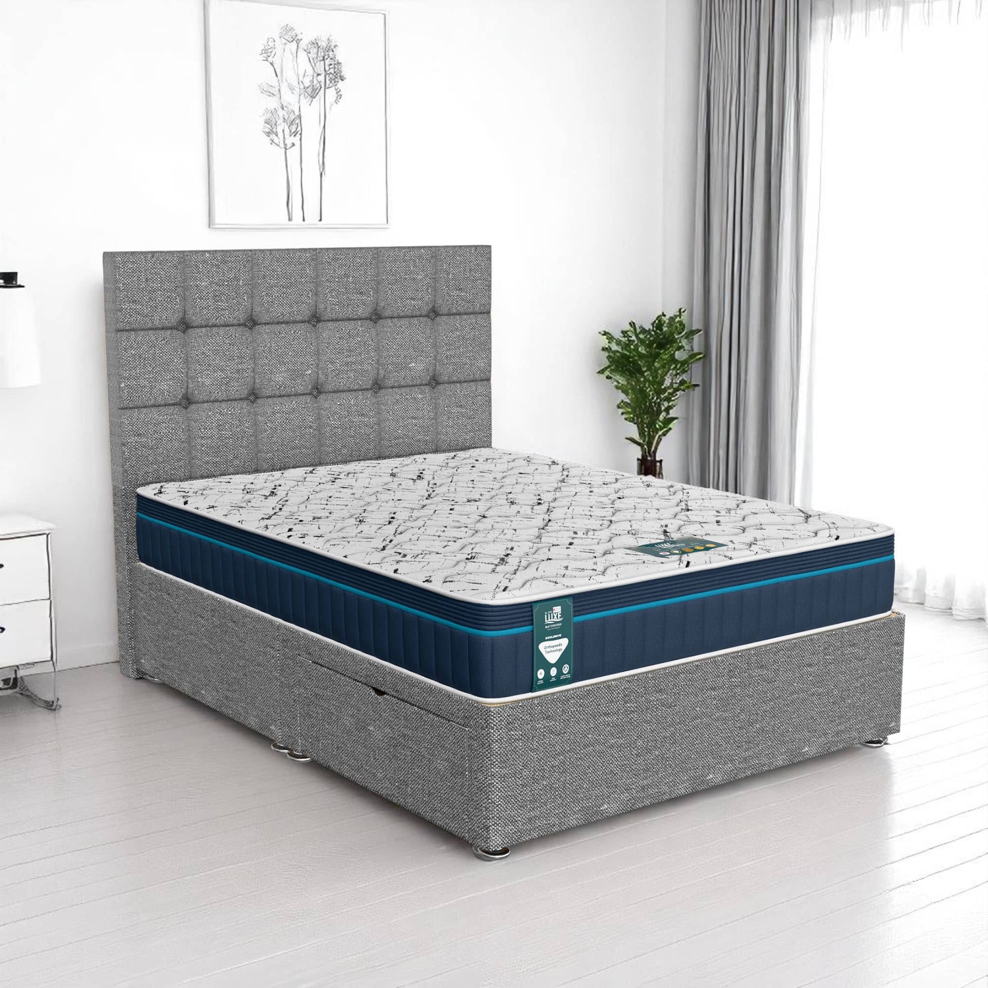 Ascot Wingback Ottoman-Dark - Ascot Grey, Queen Size 120 x 190cm (Small Double)