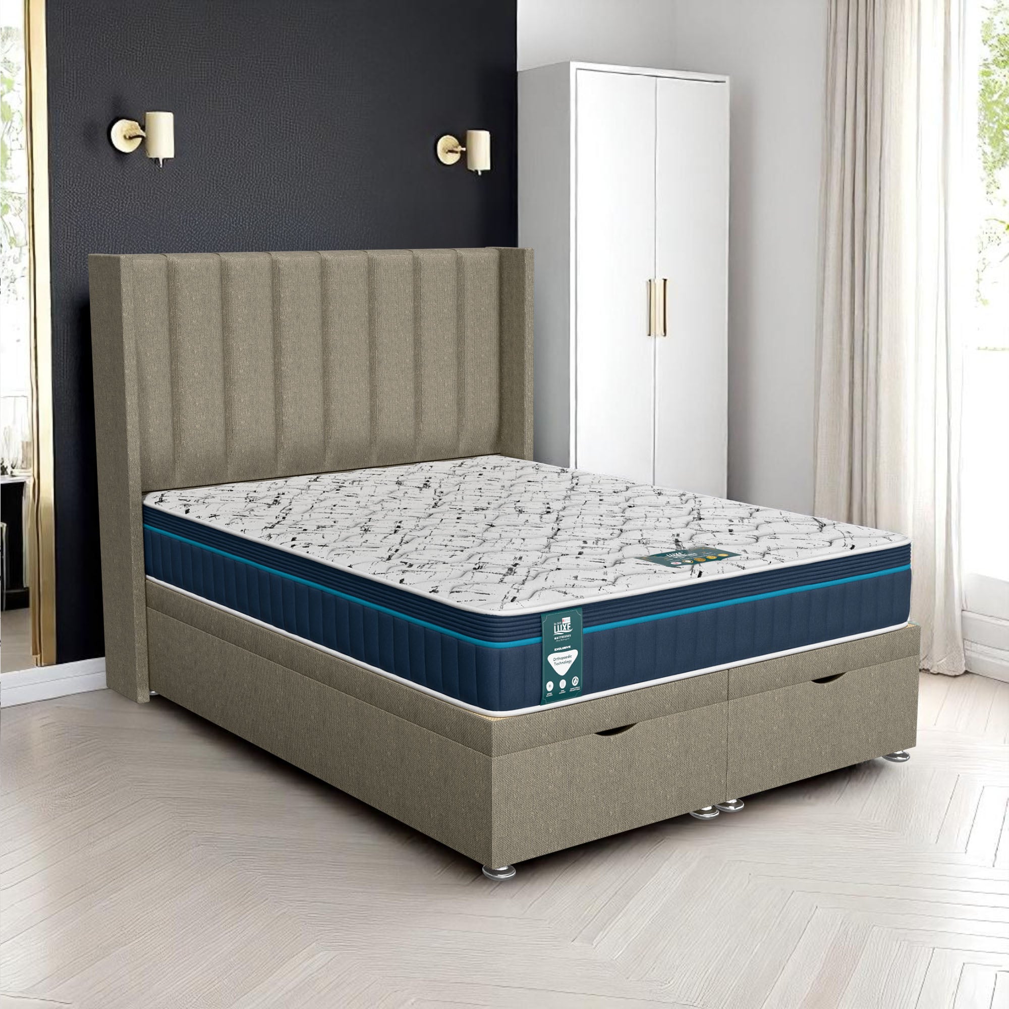 Barley Linen Stripe Curved Ottoman - Barley Linen, Queen Size 120 x 190cm (Small Double)