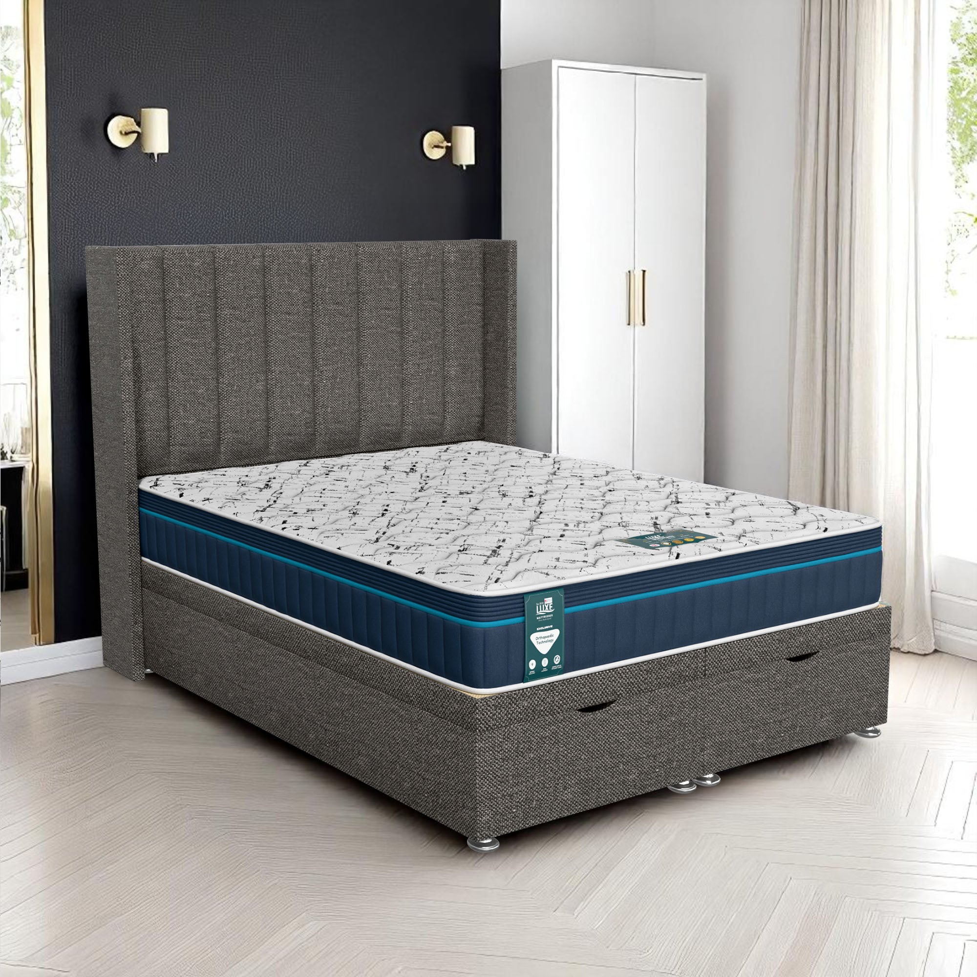 Wool Stripe Curved Ottoman - Chrome Wool, Queen Size 120 x 190cm (Small Double)