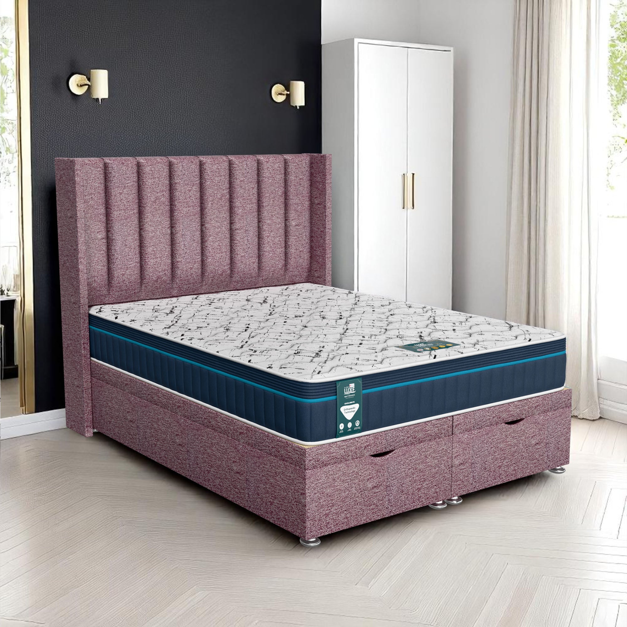 Wool Stripe Curved Ottoman - Lilac Wool, Euro Queen 160 x 200 cm