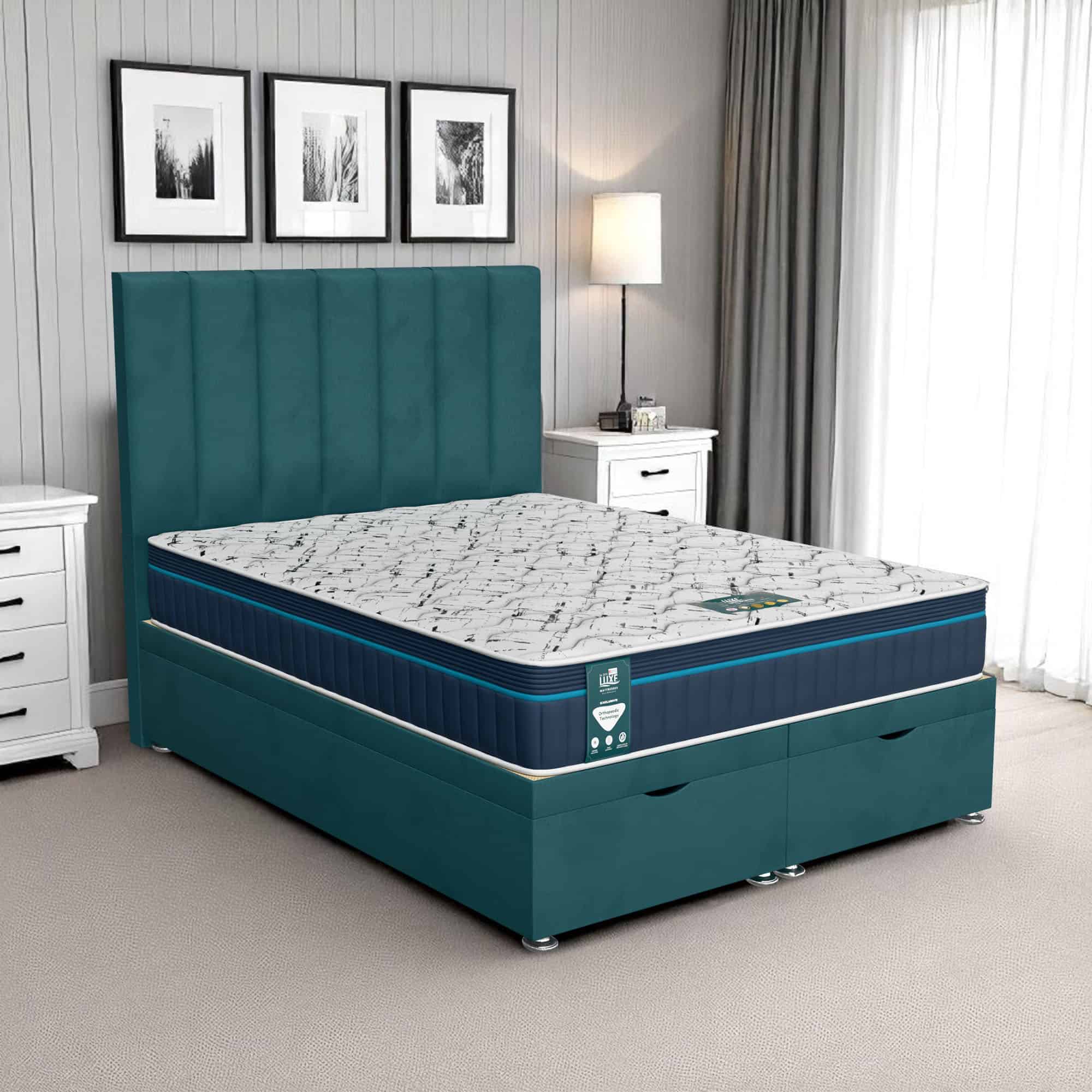 Milan Wing Back Ottoman - Milan Teal, Queen Size 120 x 190cm (Small Double)