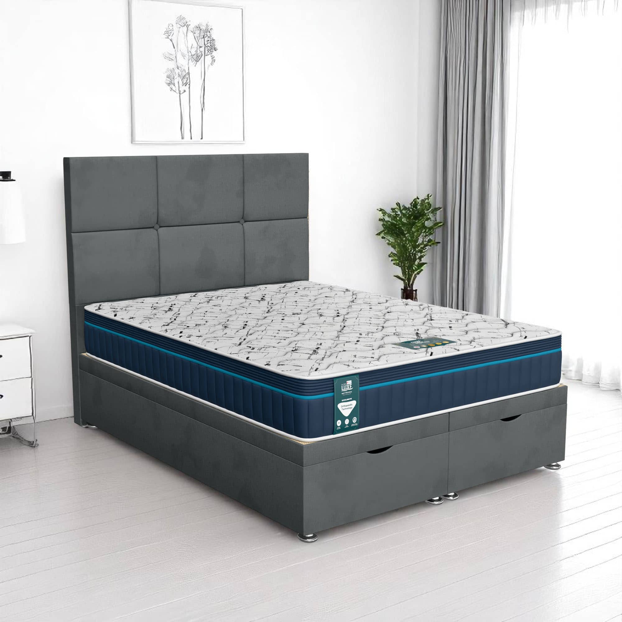 Wool Square Panel Ottoman - Steel Wool, Euro Queen 160 x 200 cm