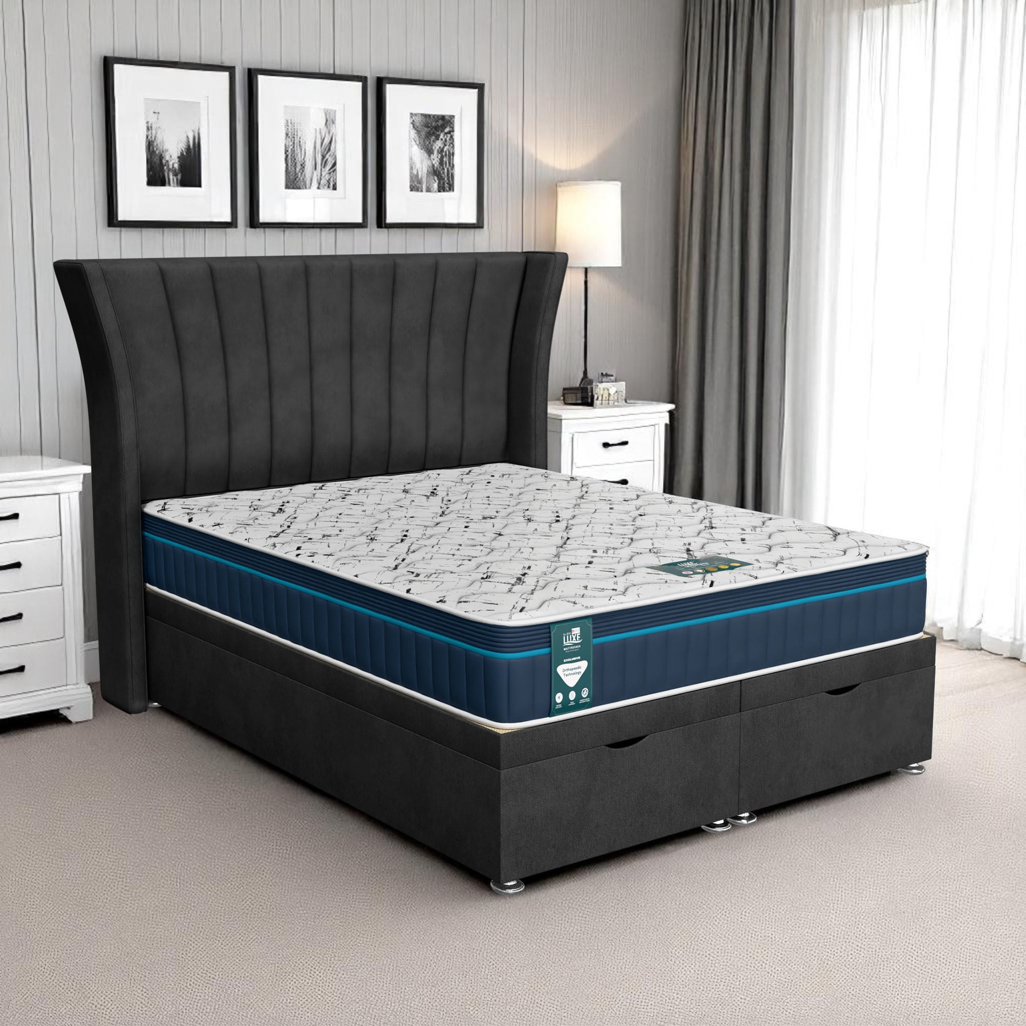 Venice Polar Super Ottoman-Dark - Venice Black, Super King 180 x 200 cm