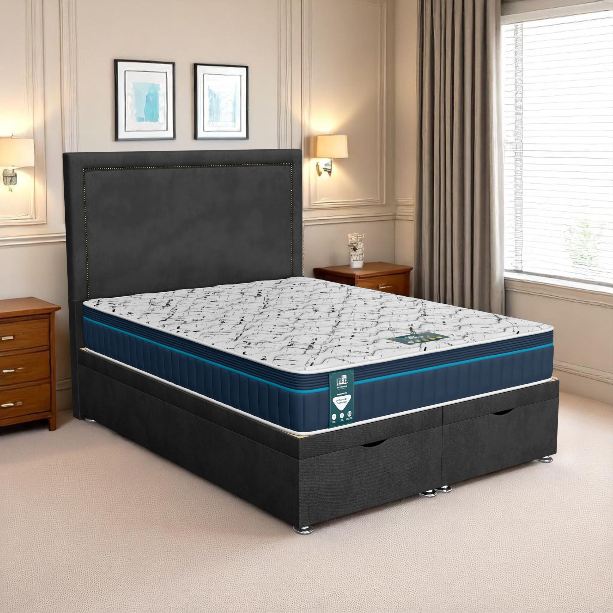 Venice Charlie Senden Ottoman-Dark - Venice Black, Super King 180 x 200 cm