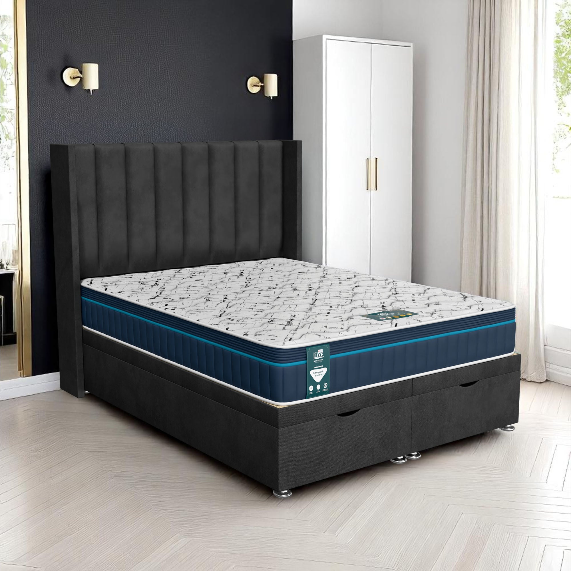 Venice Stripe Curved Ottoman-Dark - Venice Black, Single 90 x 190 cm