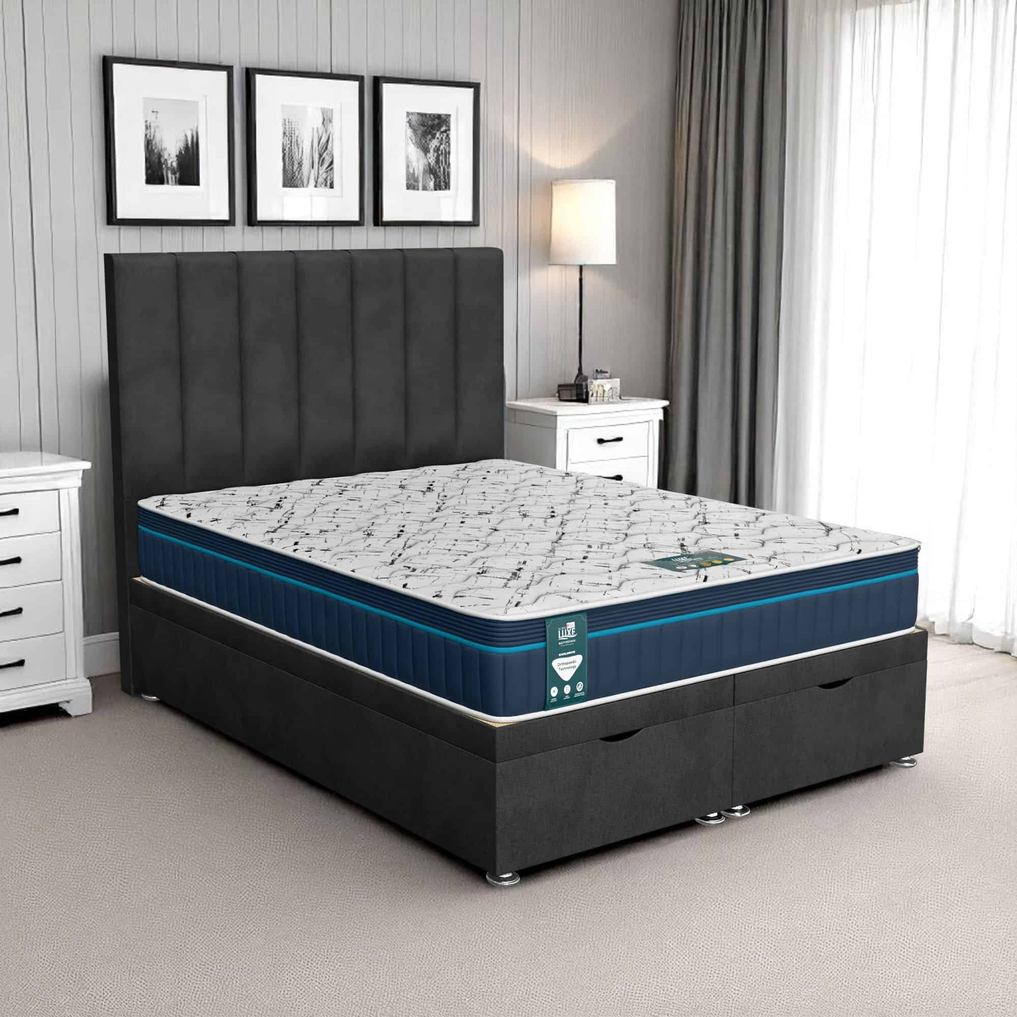 Venice Wing Back Ottoman - Venice Black, Queen Size 120 x 190cm (Small Double)