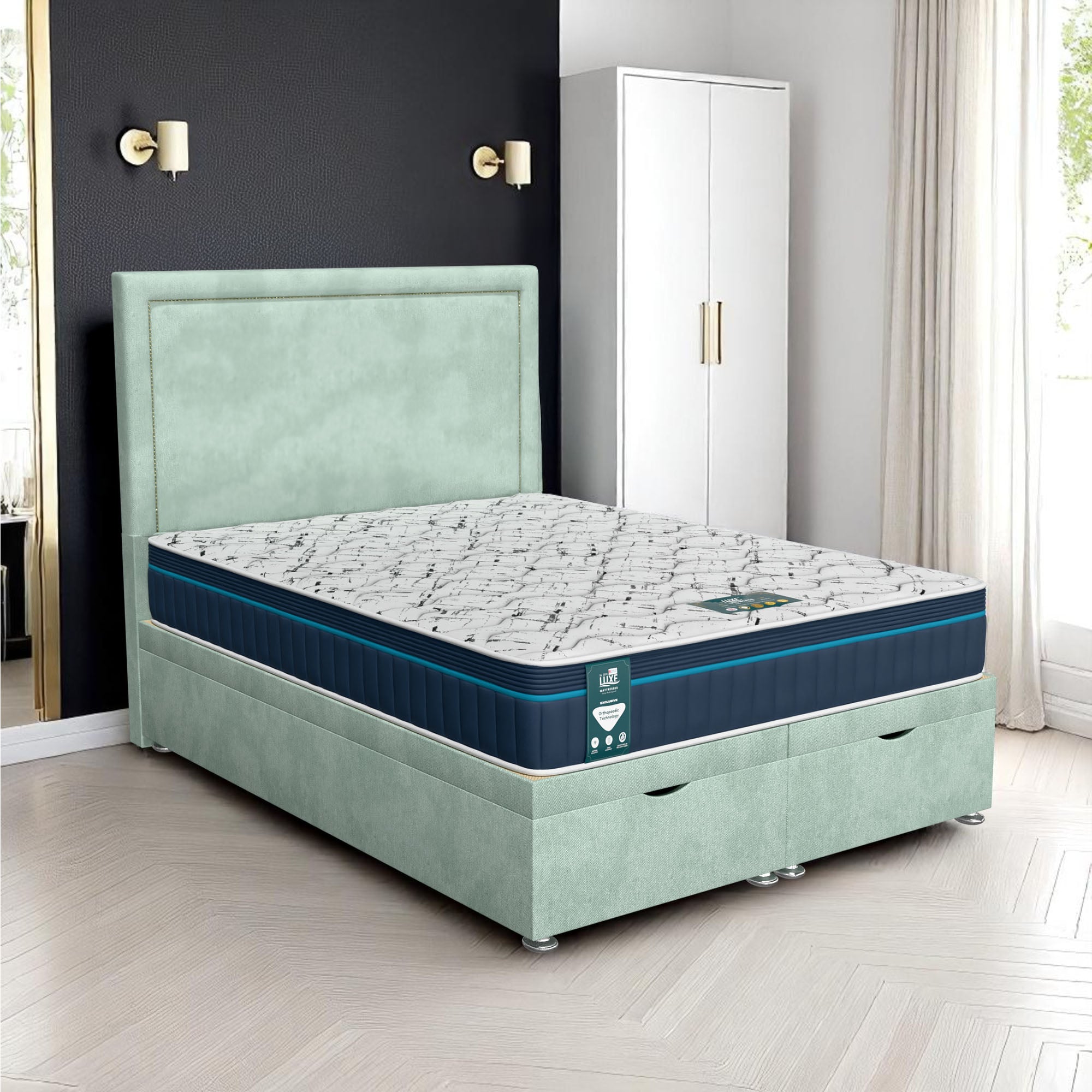 Venice Charlie Senden Ottoman-Light - Venice Duck Egg, King Size 150 x 200 cm