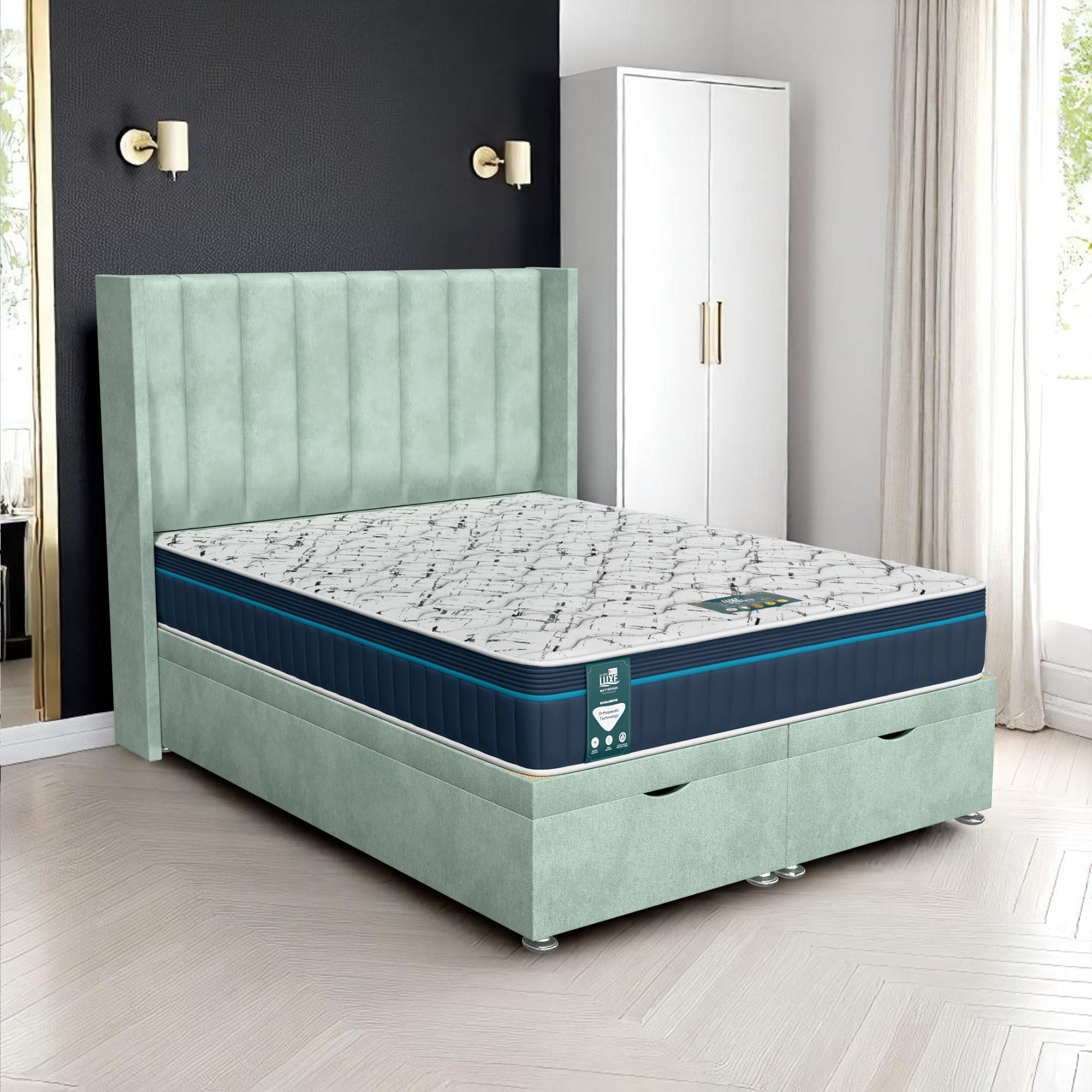 Venice Stripe Curved Ottoman-Light - Venice Duck Egg, Super King 180 x 200 cm