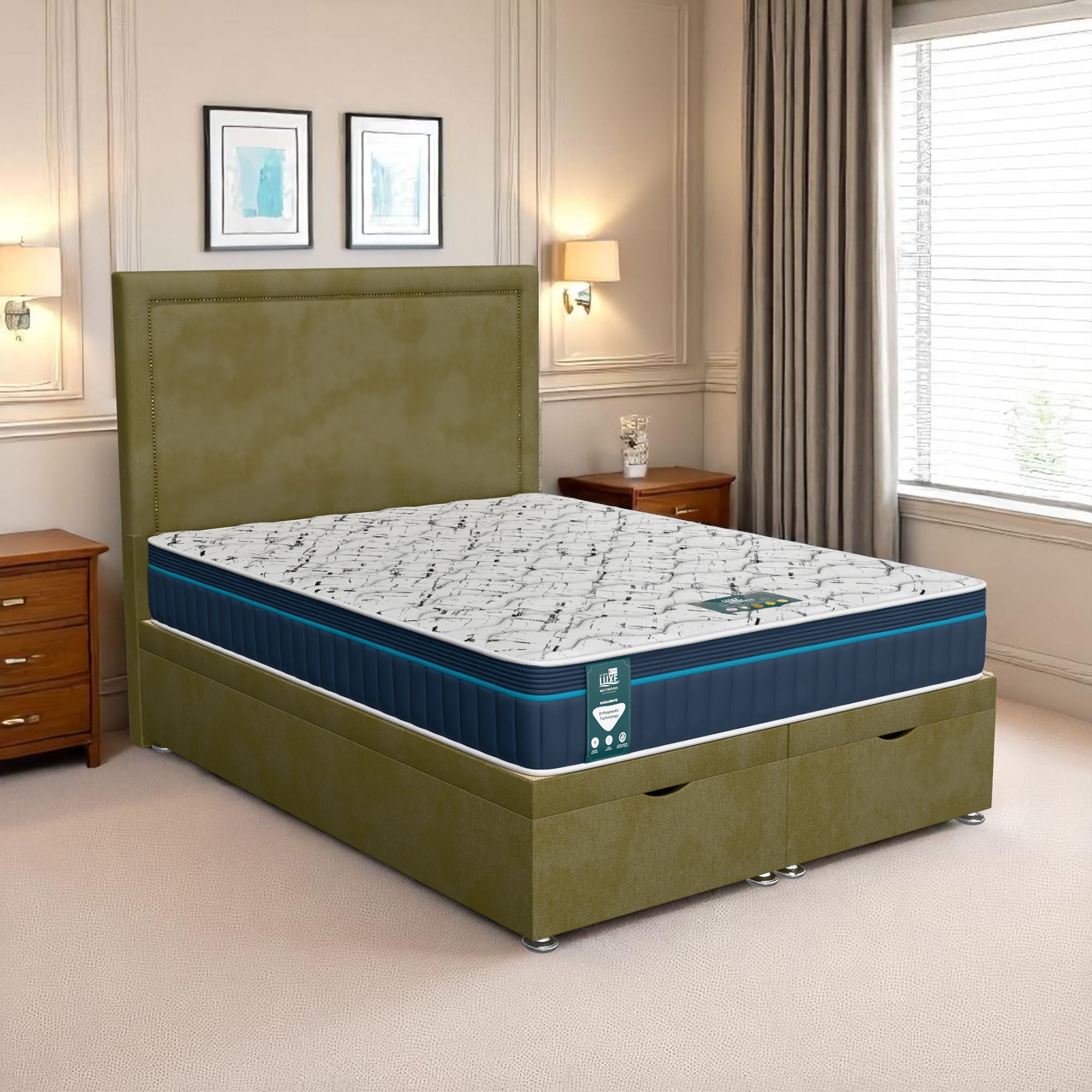 Venice Charlie Senden Ottoman-Dark - Venice Olive, Single 90 x 190 cm