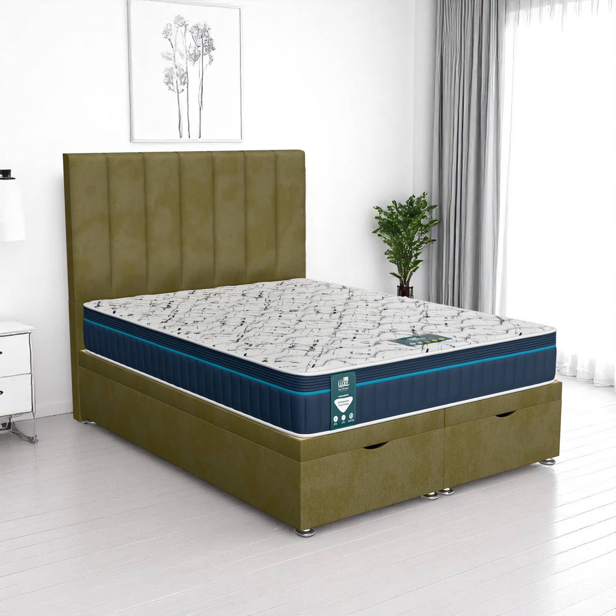 Venice Wing Back Ottoman - Venice Olive, King Size 150 x 200 cm